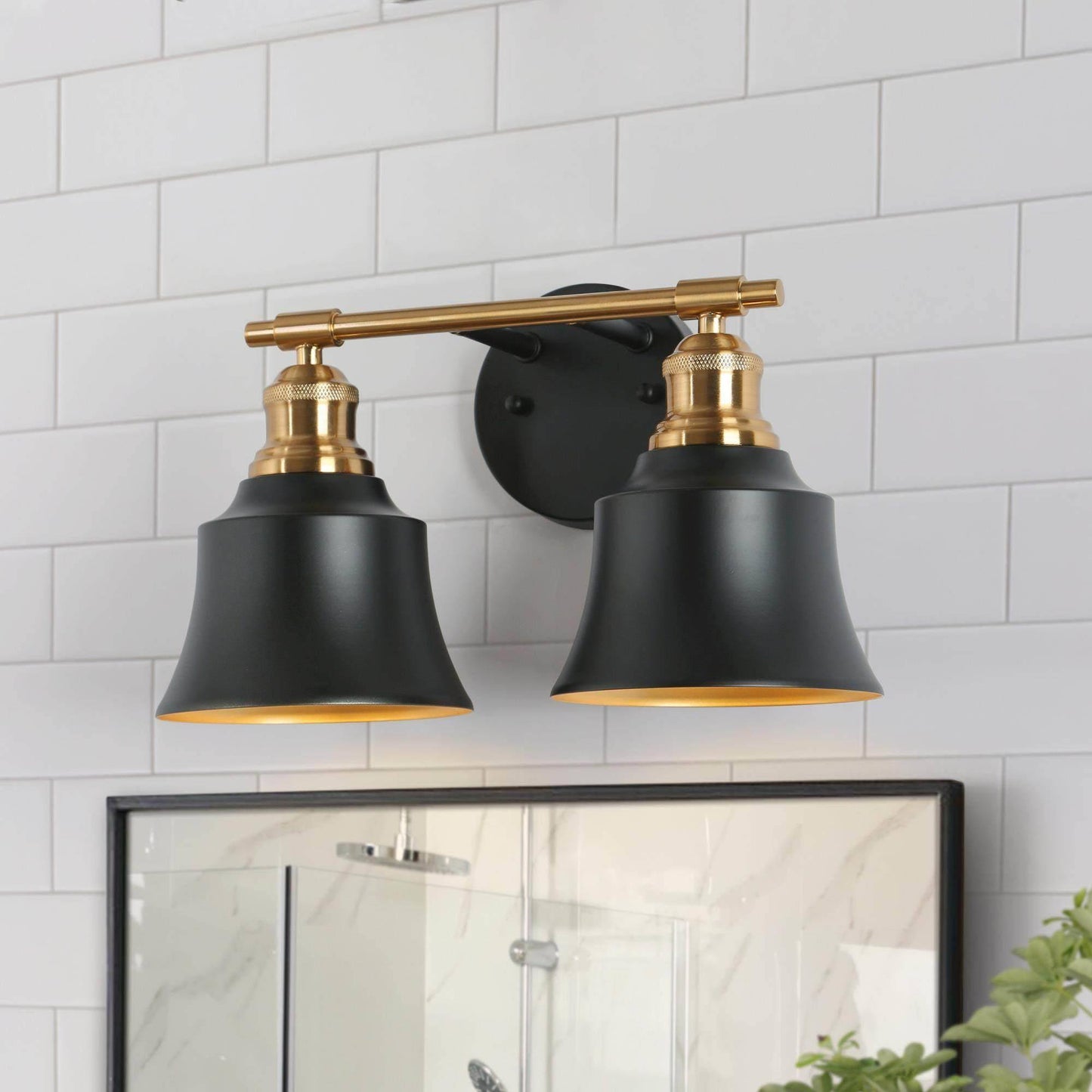 Webanfea 2-Light Black and Gold Vanity Light