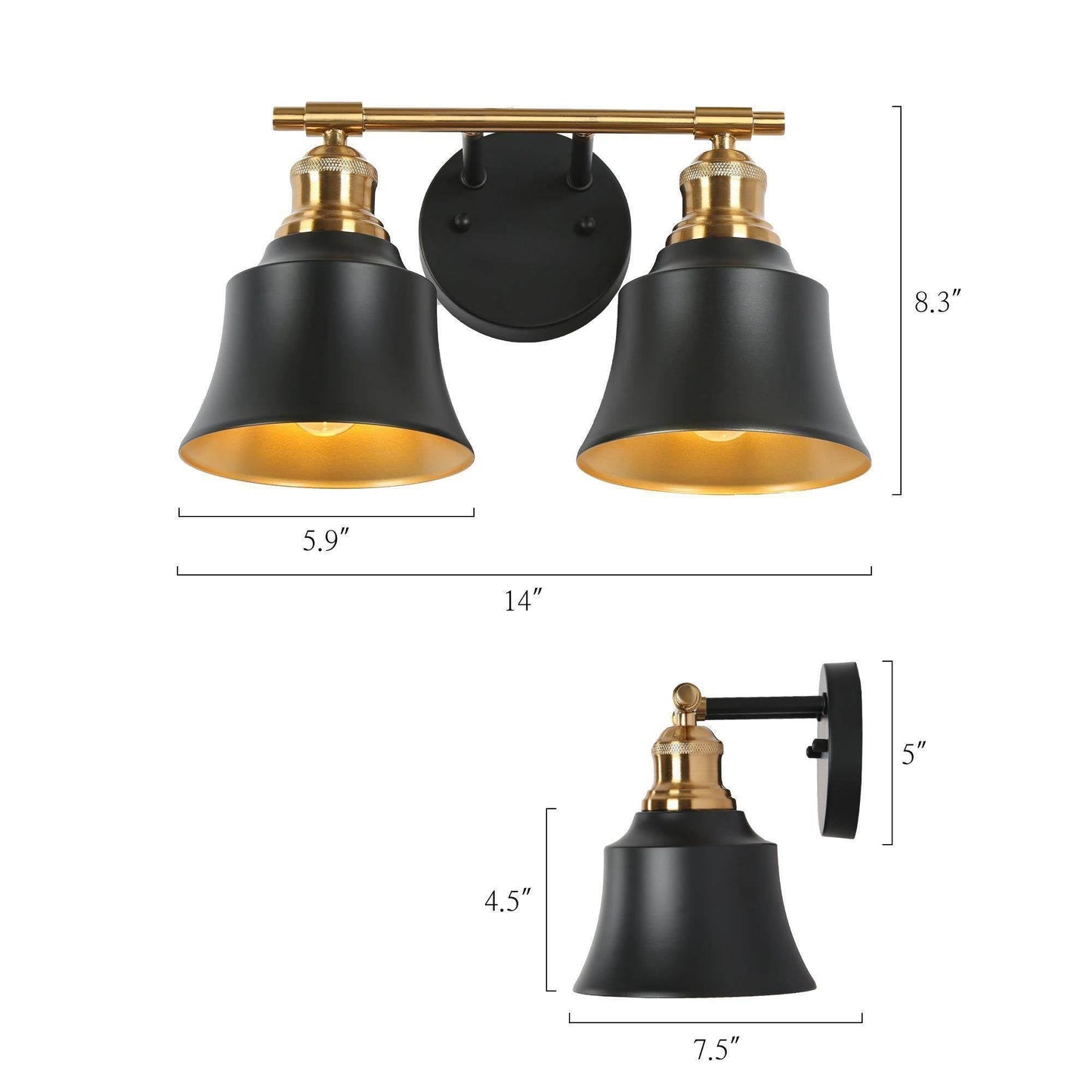 Webanfea 2-Light Black and Gold Vanity Light