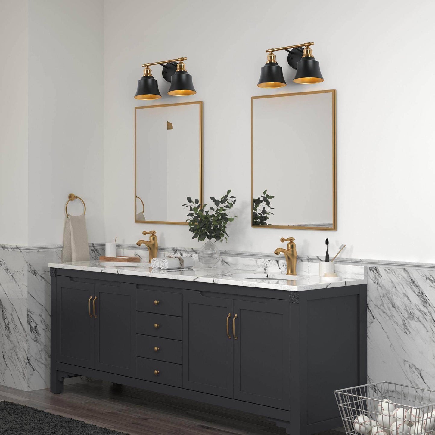 Webanfea 2-Light Black and Gold Vanity Light