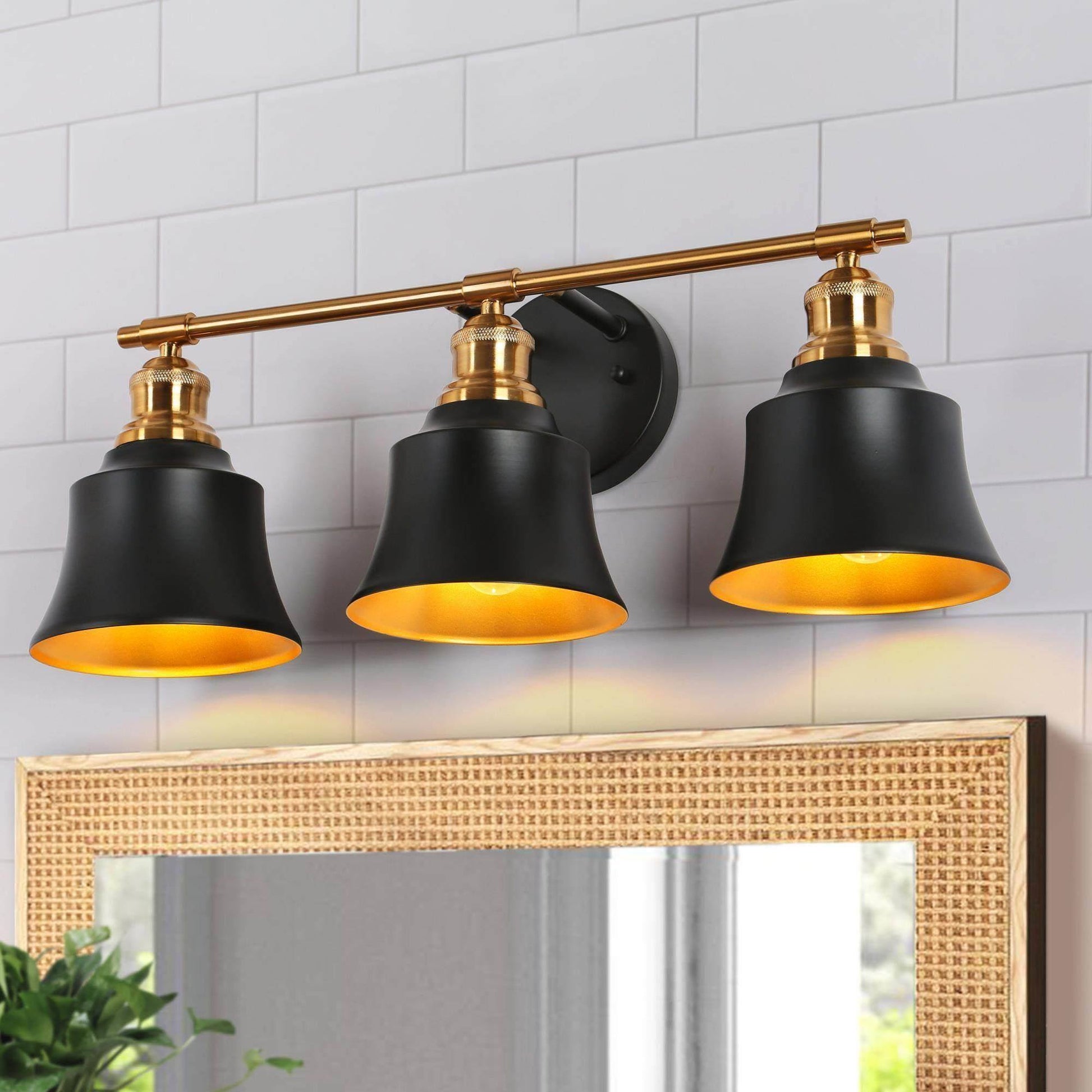 Webanfea 3-Light Black and Gold Vanity Light