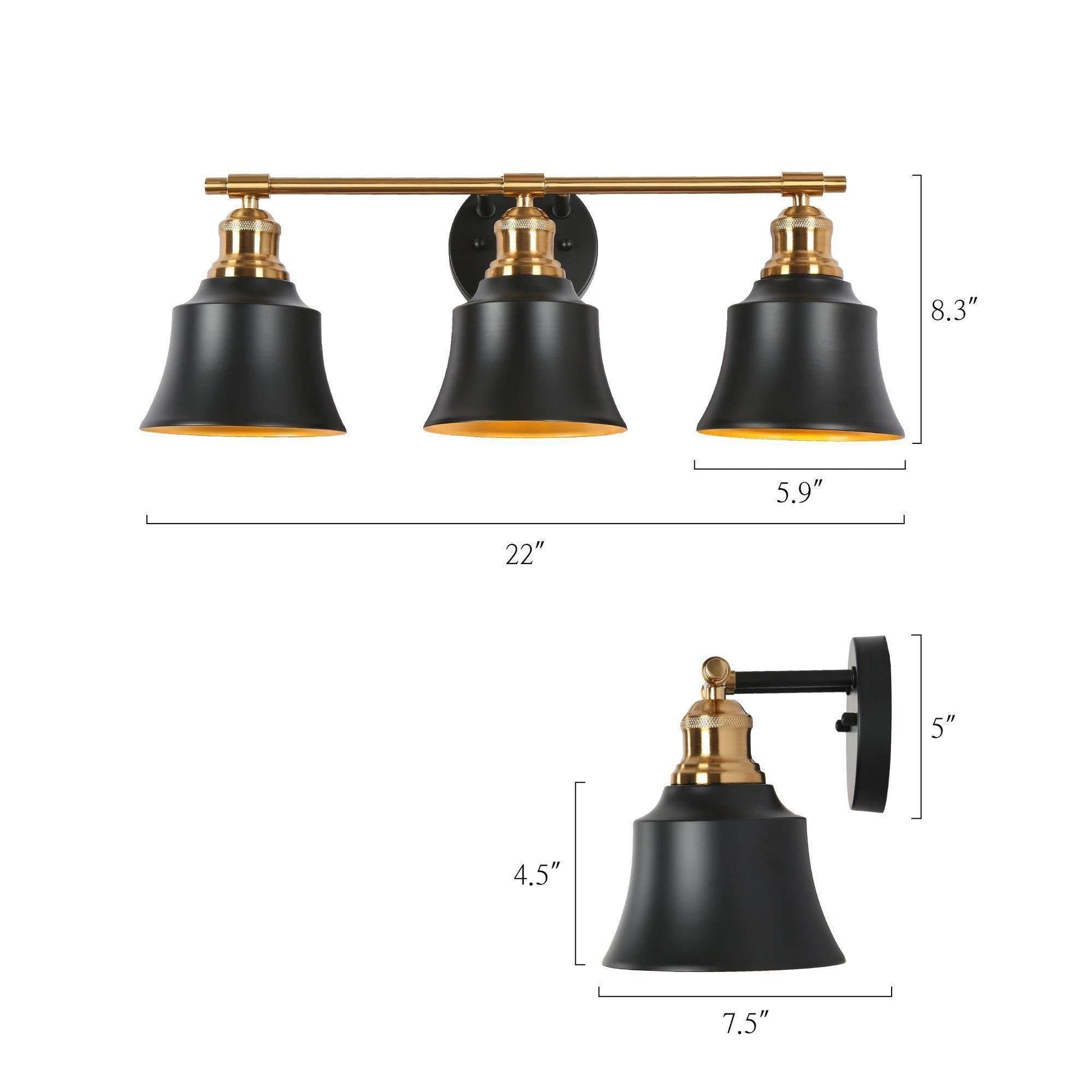 Webanfea 3-Light Black and Gold Vanity Light