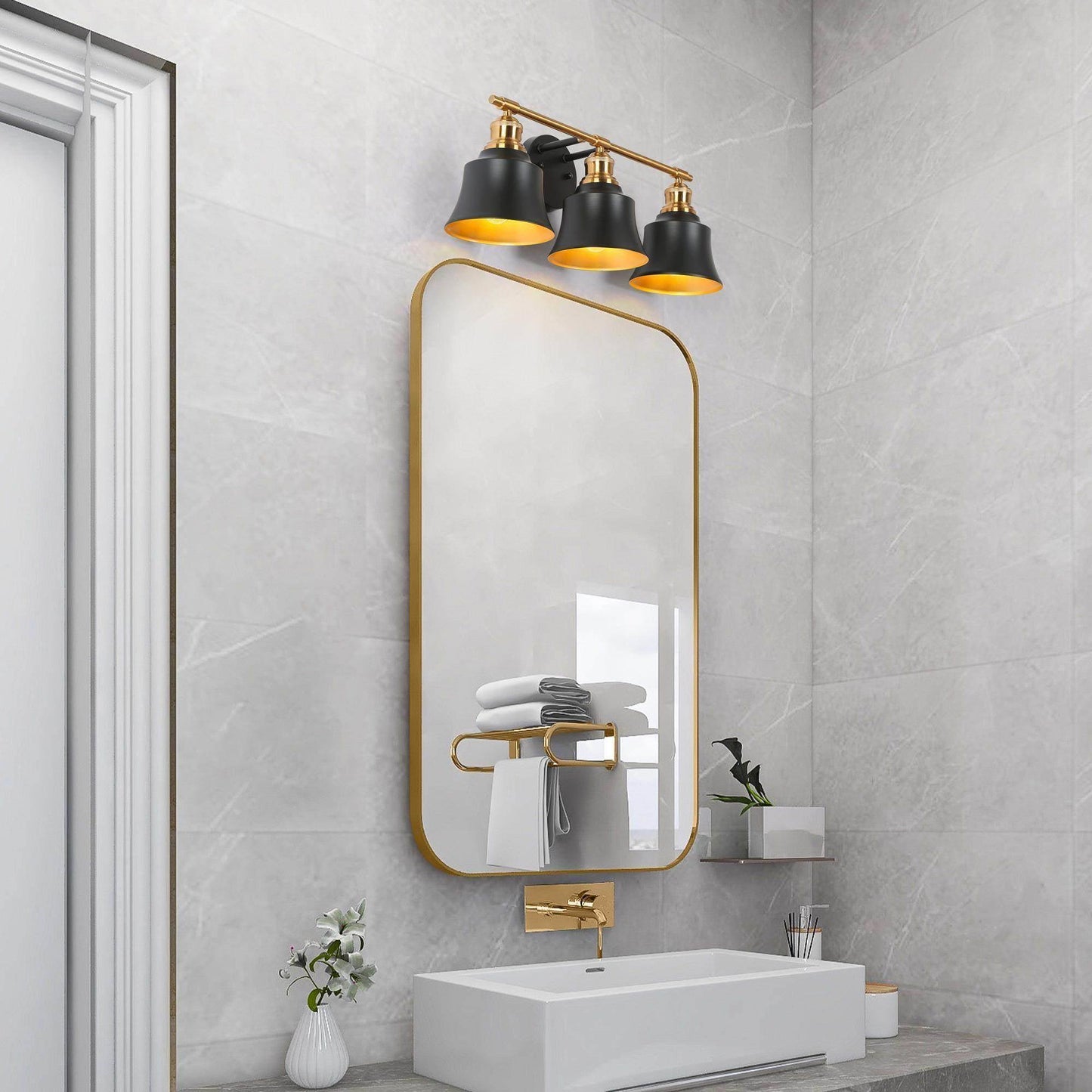 Webanfea 3-Light Black and Gold Vanity Light