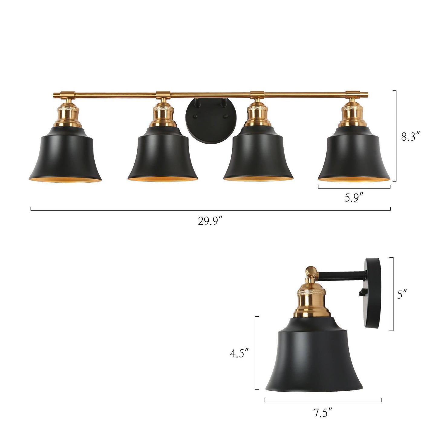 Webanfea 4-Light Black and Gold Vanity Light