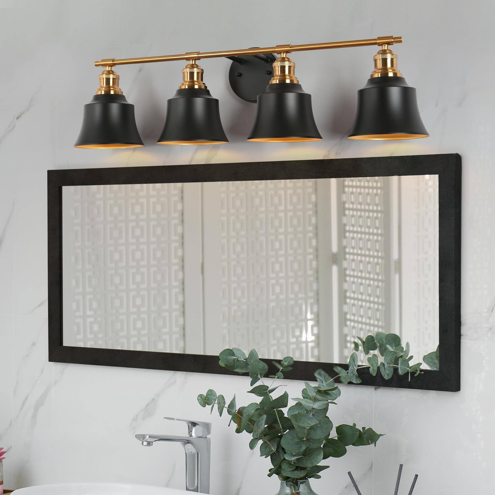 Webanfea 4-Light Black and Gold Vanity Light