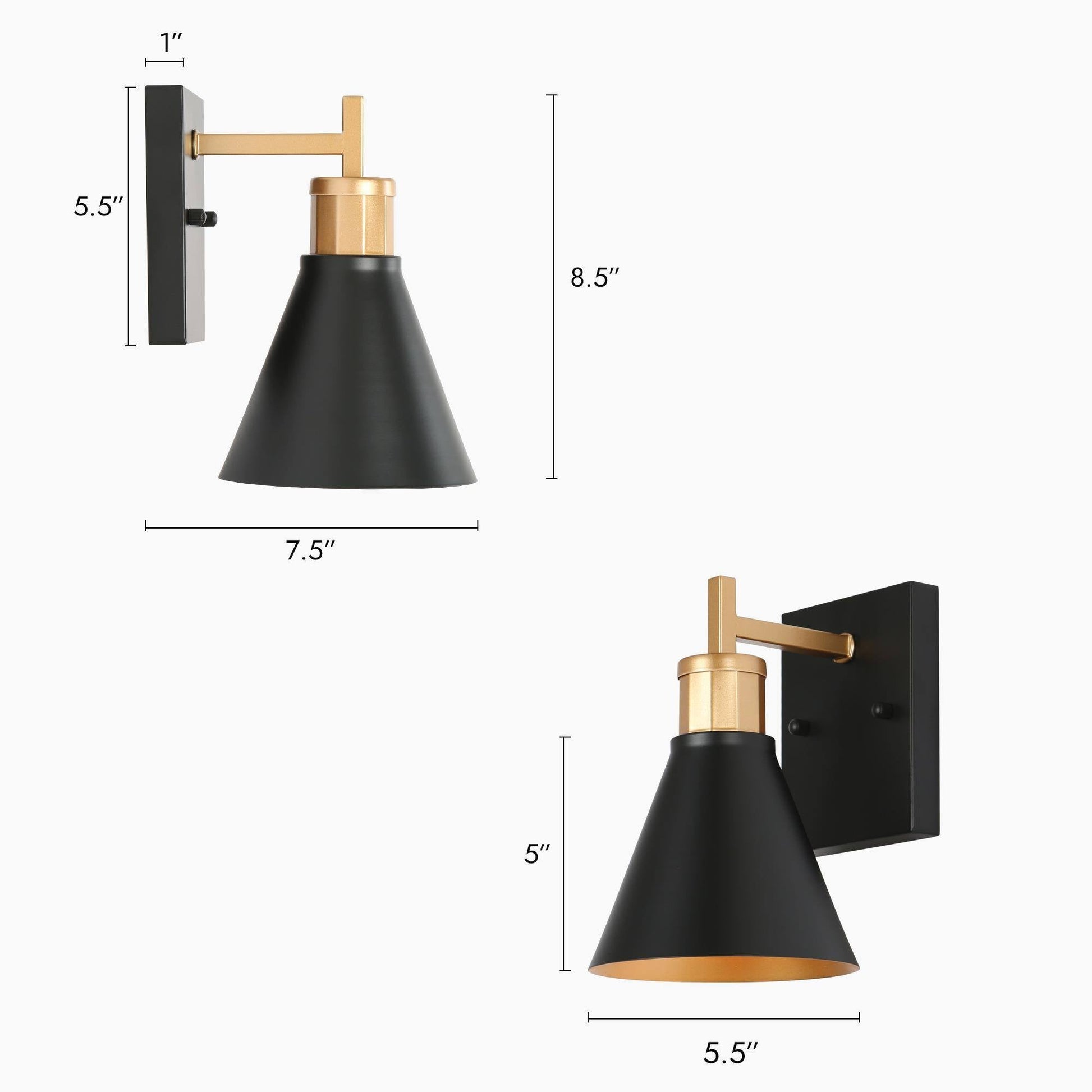 Umbralicious 1-Light Modern Black and Gold Indoor Wall Sconces 