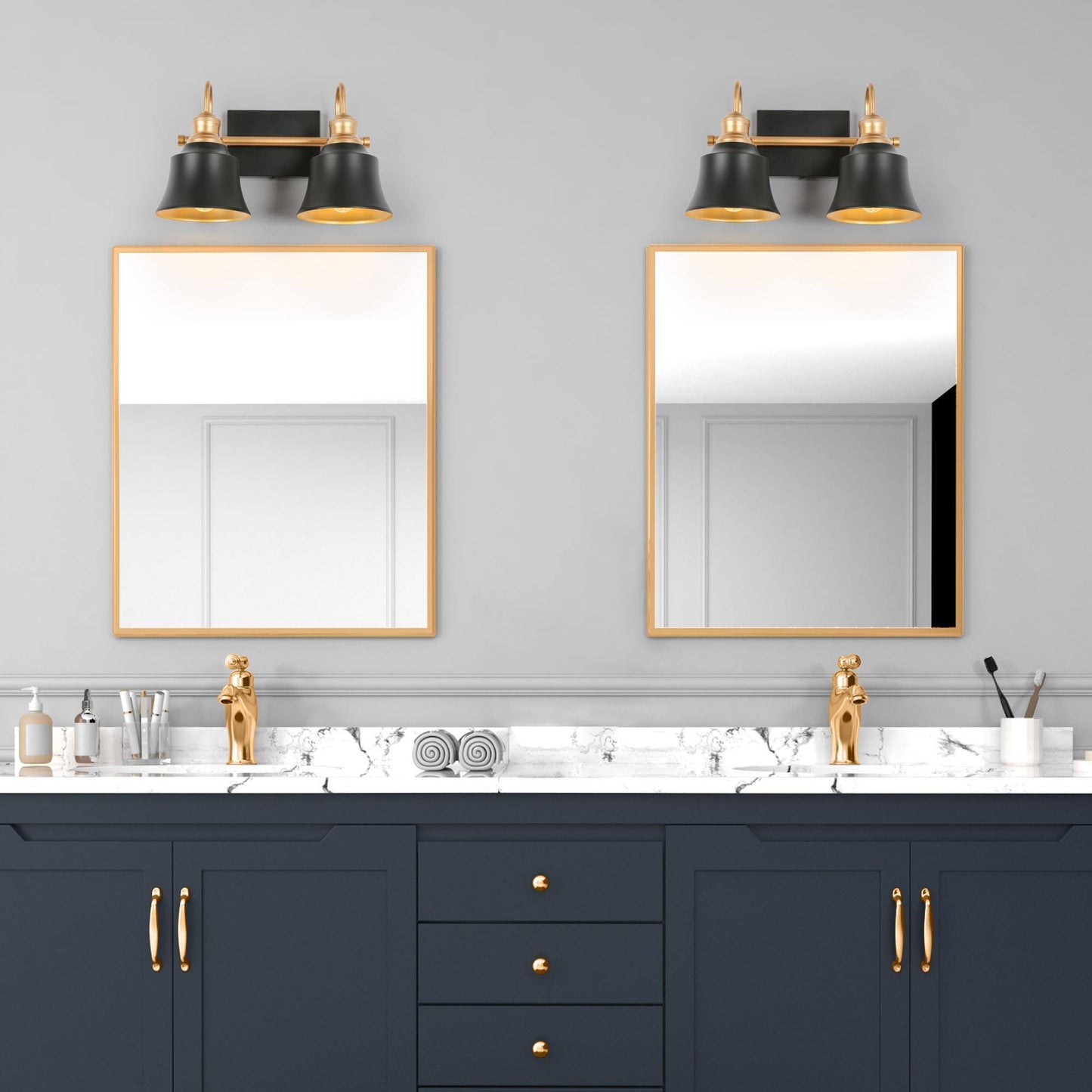 Aphrocallistes 2-Light Black and Gold Vanity Light