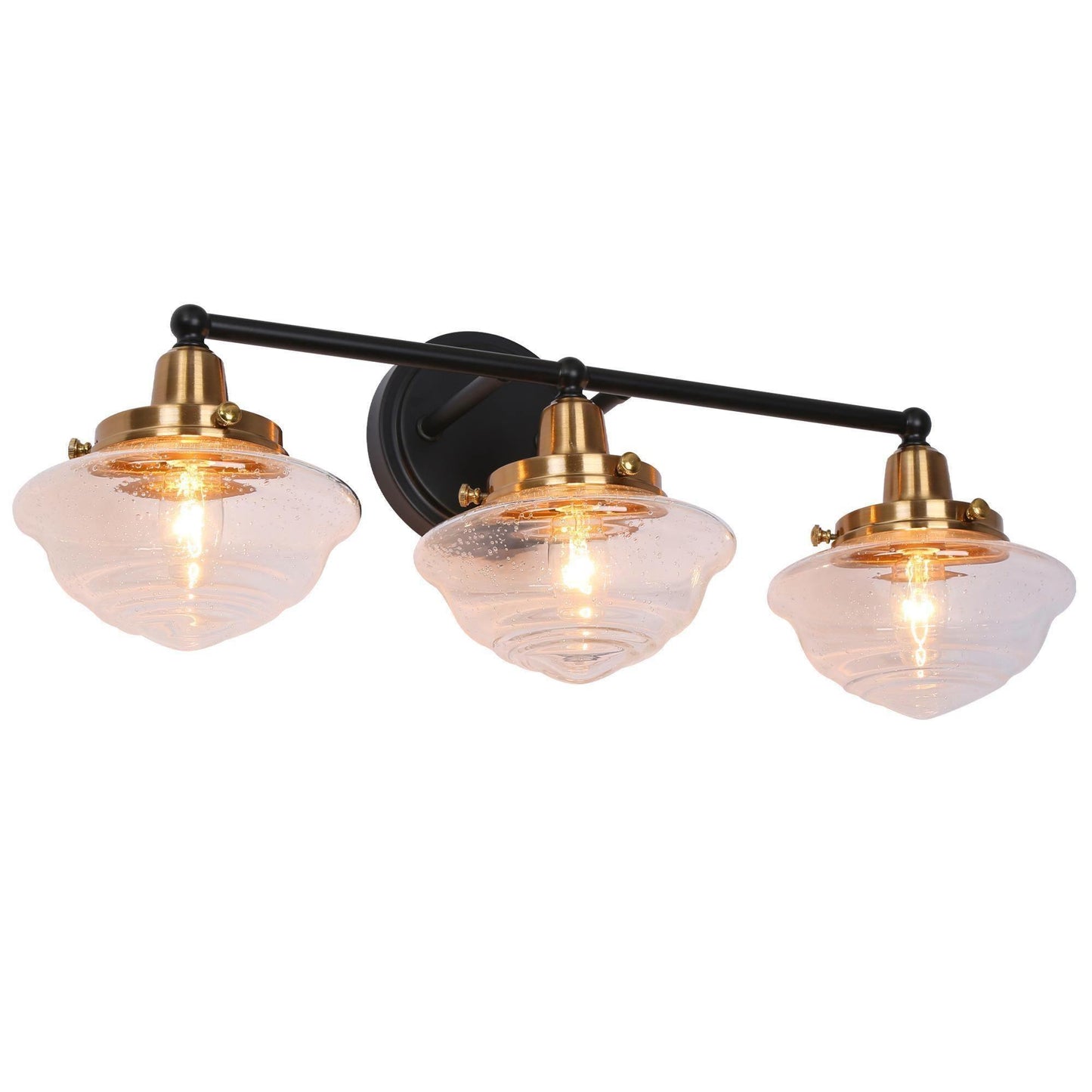 3-Light Bath Vanity Light Clear Seeded Glass Wall Lamps - Belles Lighting