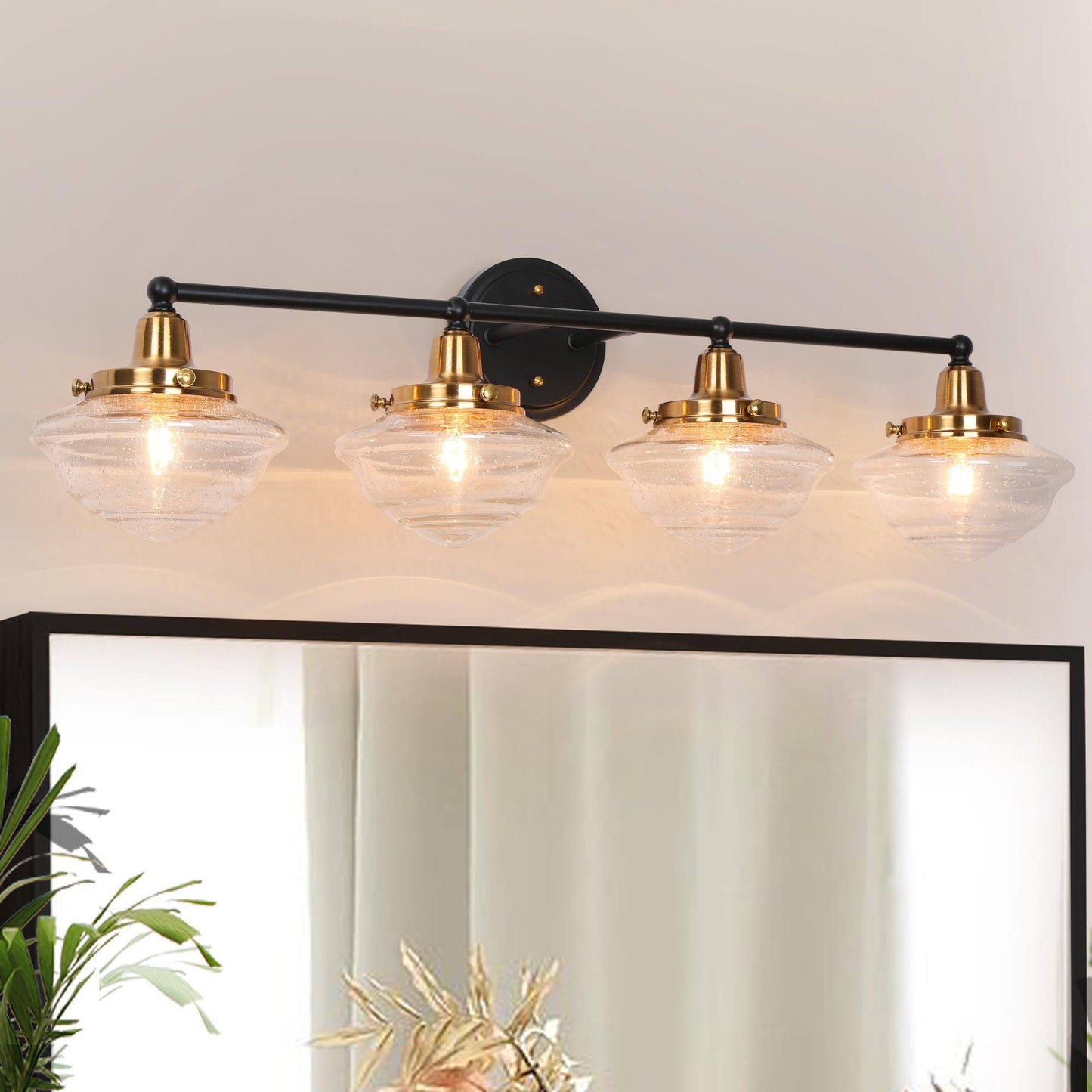 Gnetophyta 4-Light Black and Brass Vanity Light