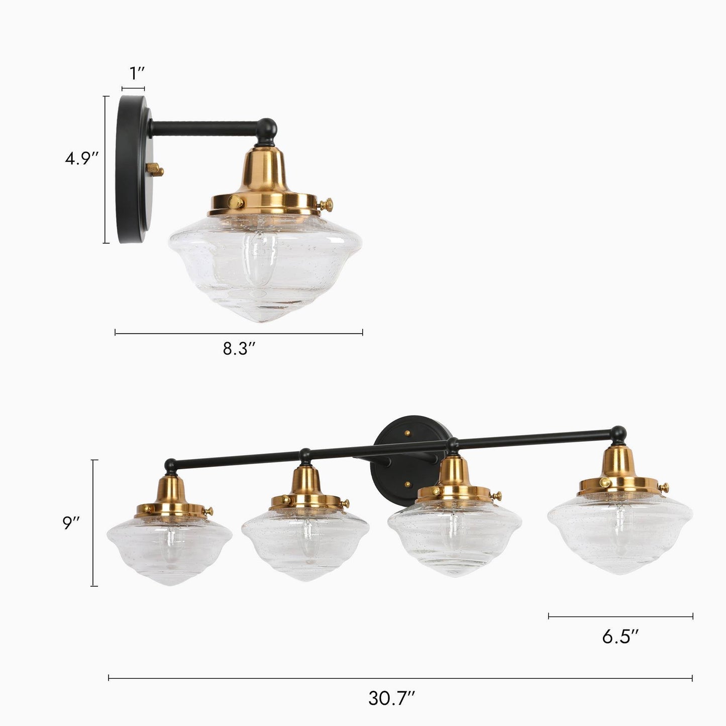 Gnetophyta 4-Light Black and Brass Vanity Light