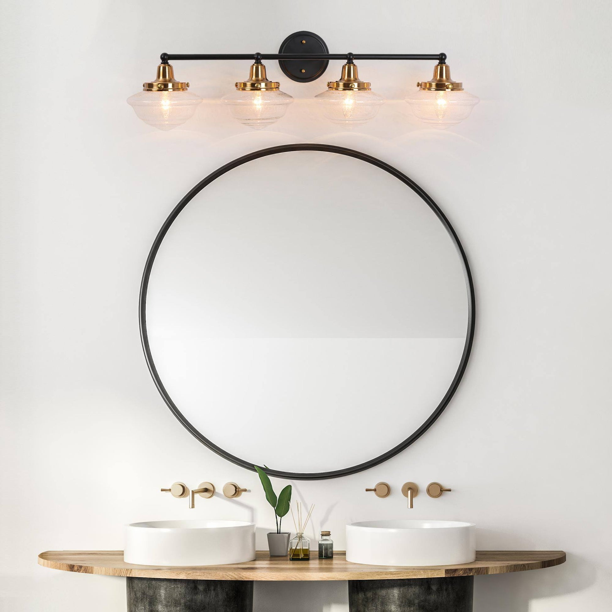 Gnetophyta 4-Light Black and Brass Vanity Light