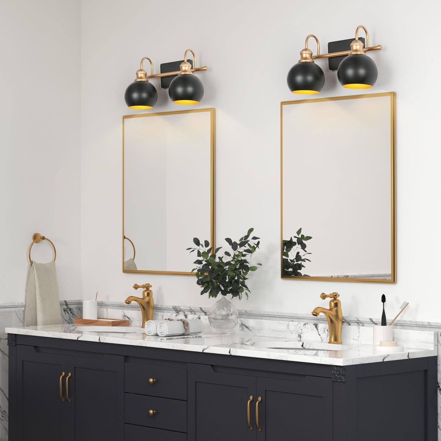 Burdock 2-Light Black and Gold Vanity Light