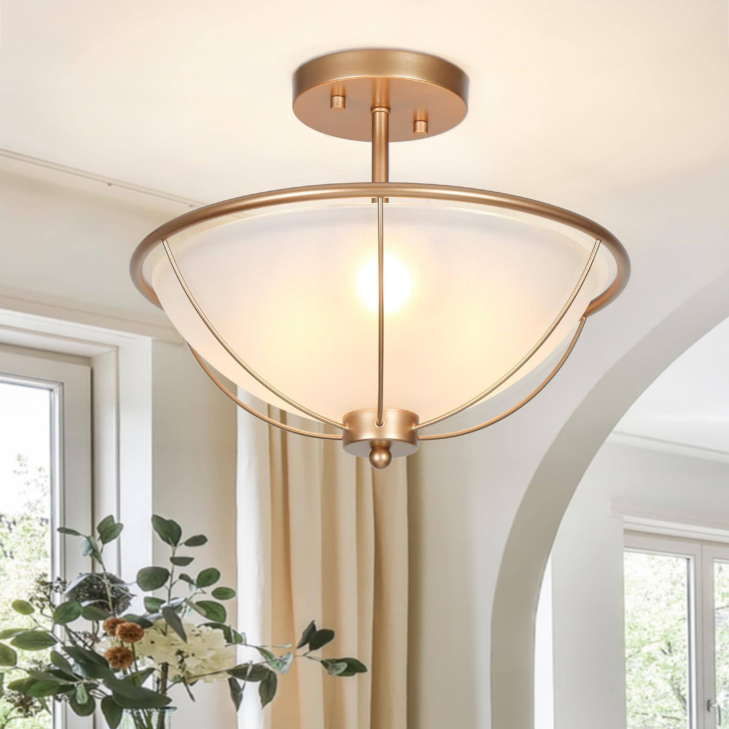 Morwenna 3-Light Small Gold Semi-Flush-Mount Light