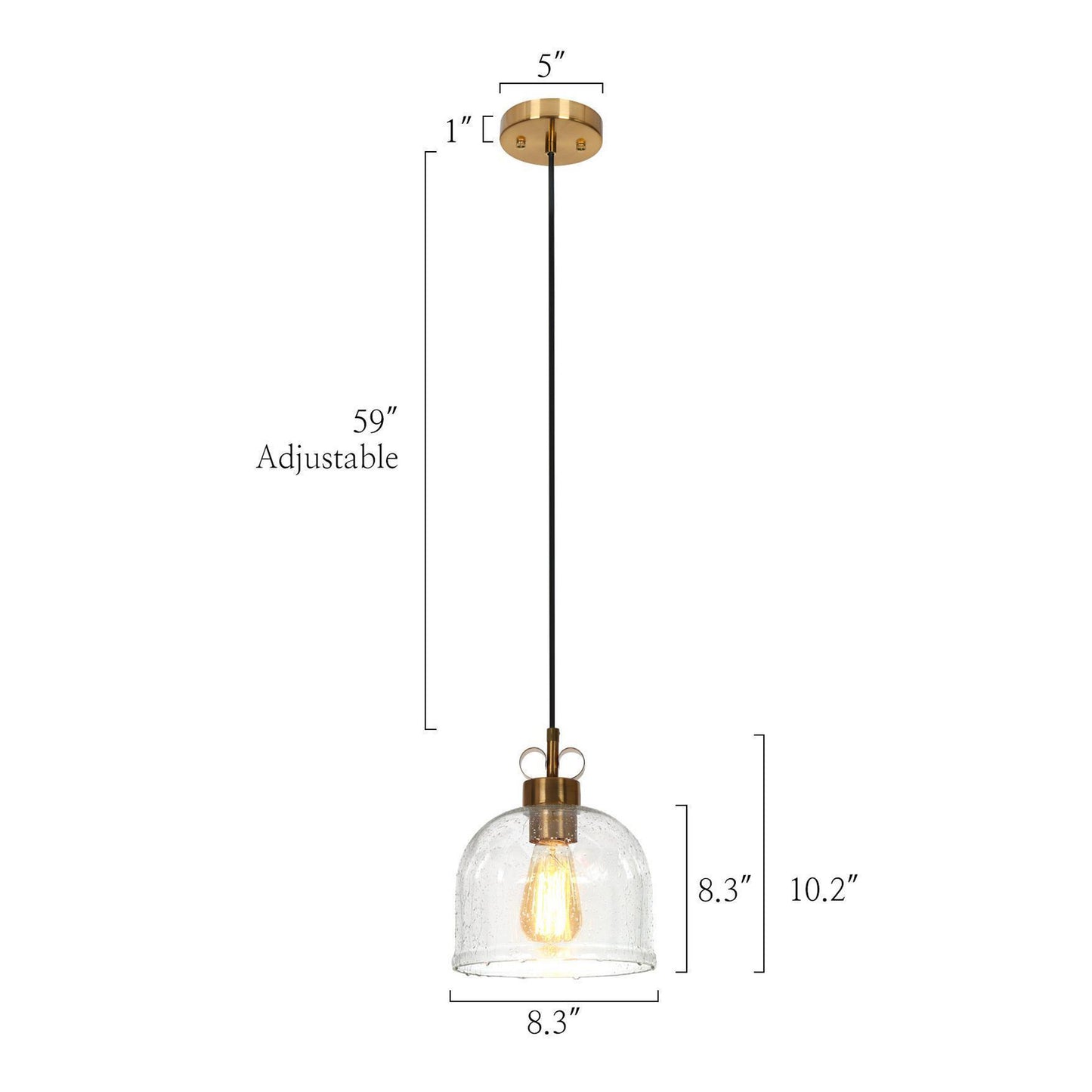 Modern Brass Pendant Light with Dome-Shaped Seeded Glass