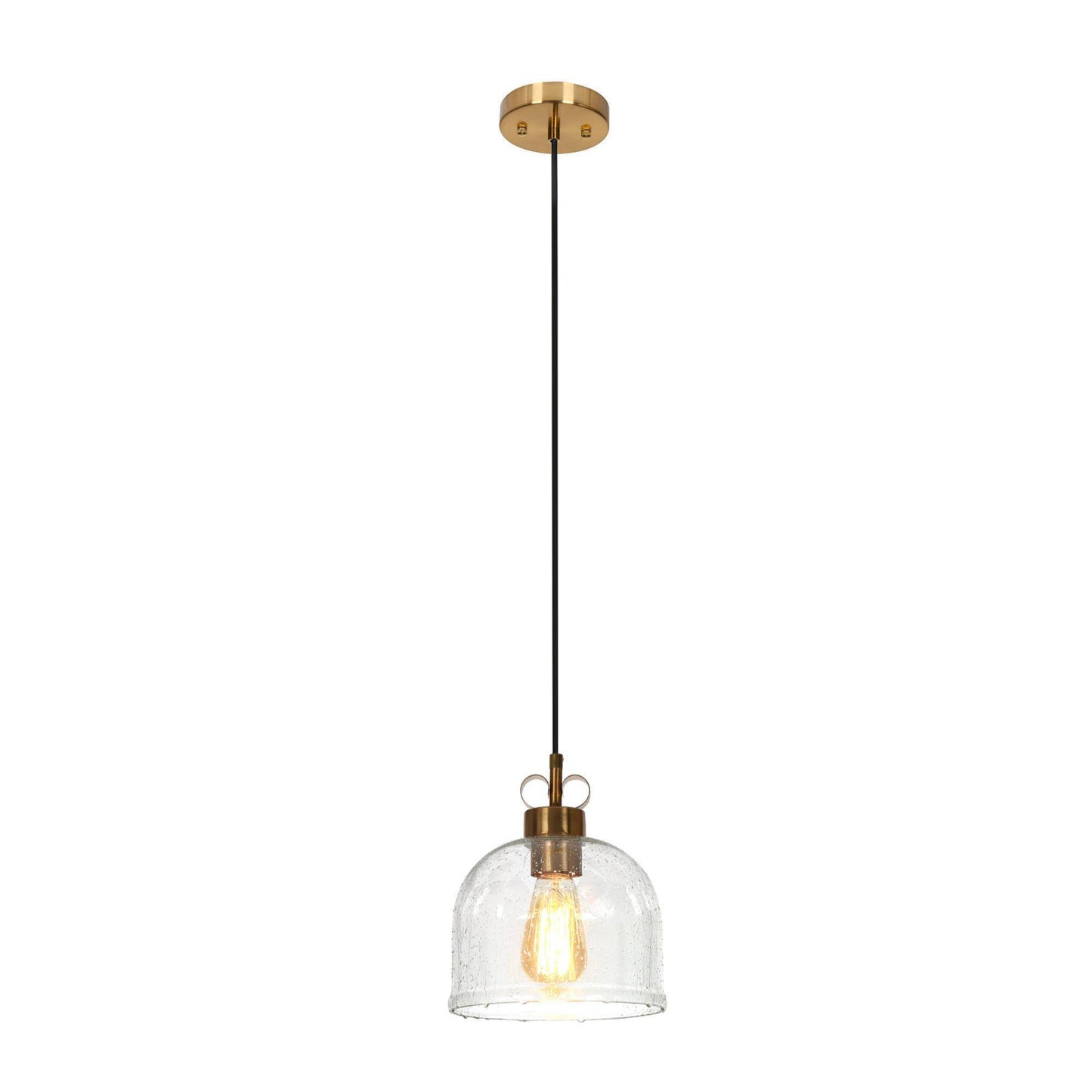 Modern Brass Pendant Light with Dome-Shaped Seeded Glass