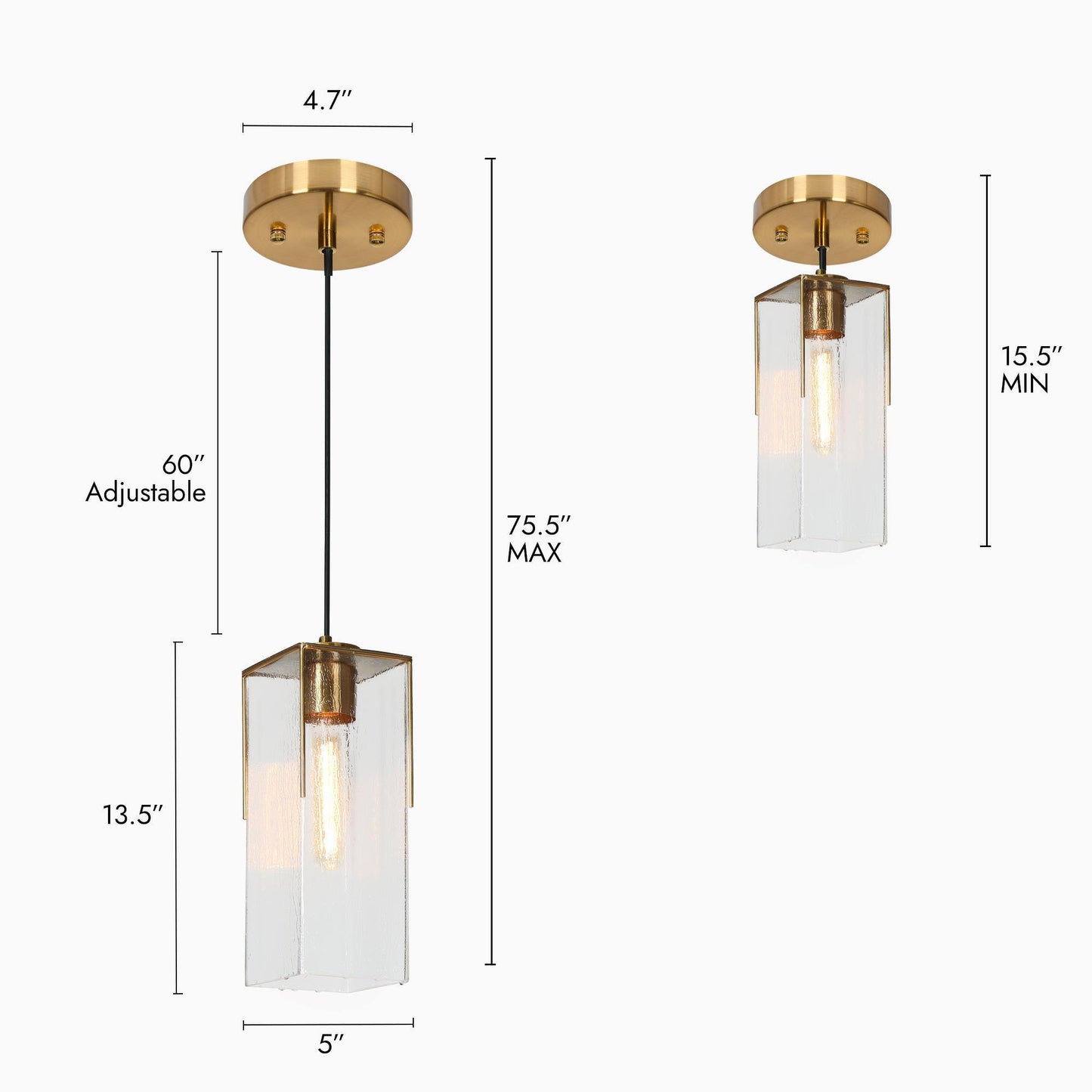 Modern Brass Rectangular Pendant Light with Textured Glass Shade