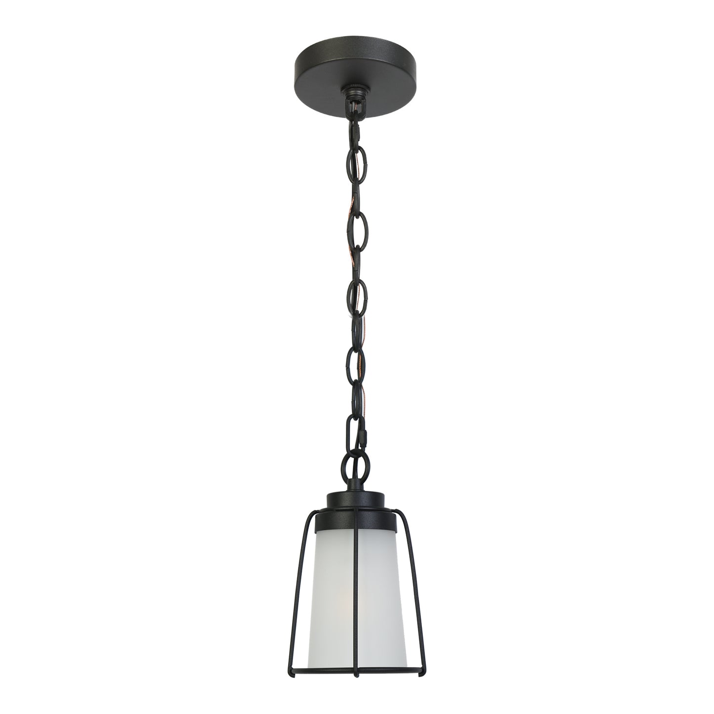 Modern Farmhouse Outdoor Black Pendant Light with Frosted Glass Shade