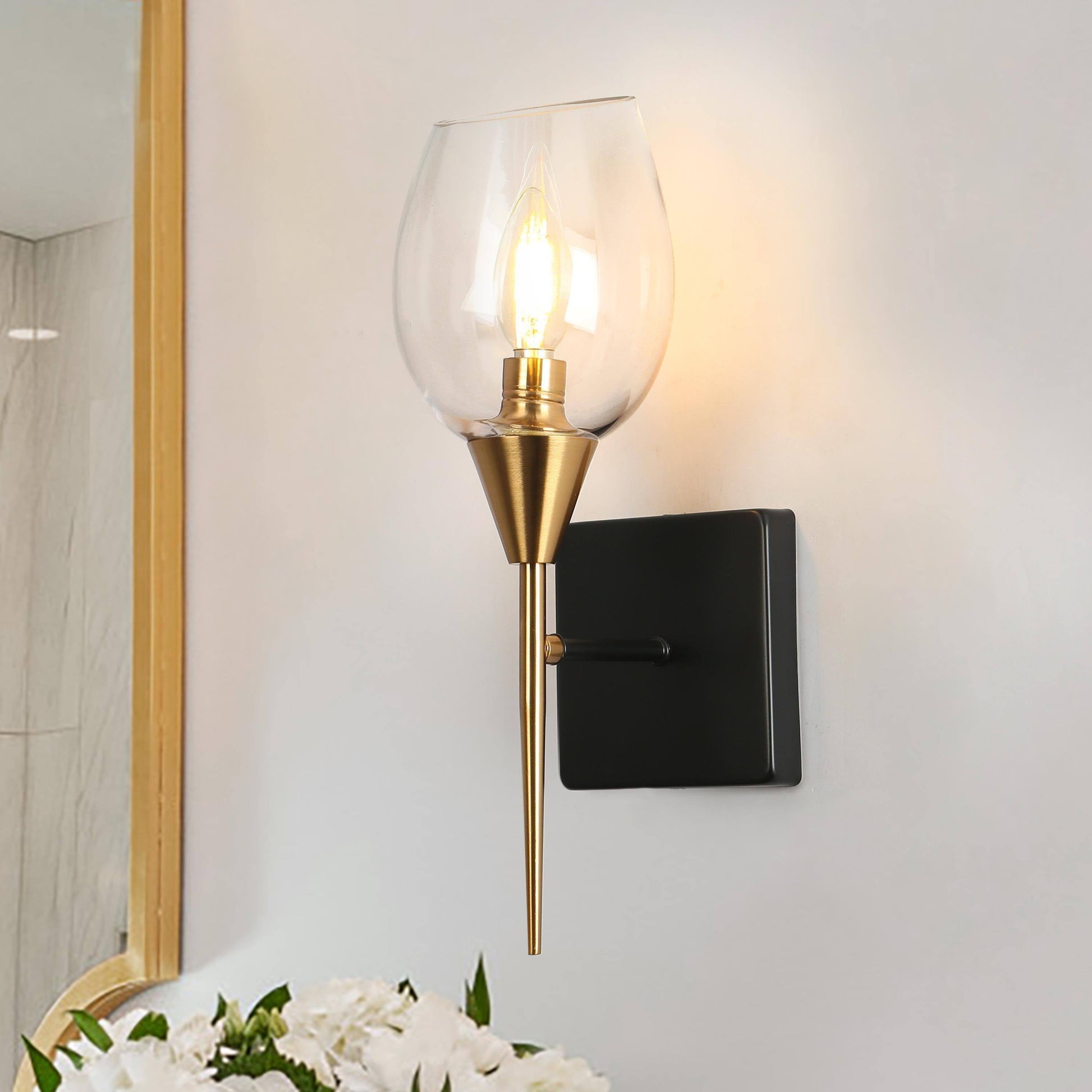 Simoishgd 1-Light Modern Black & Gold Wine Glass Wall Sconces