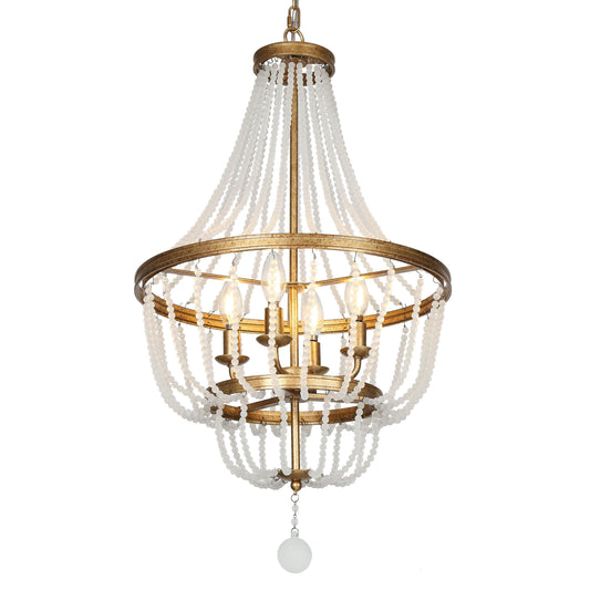 4-Light Wood Beads Chandeliers - Belles Lighting