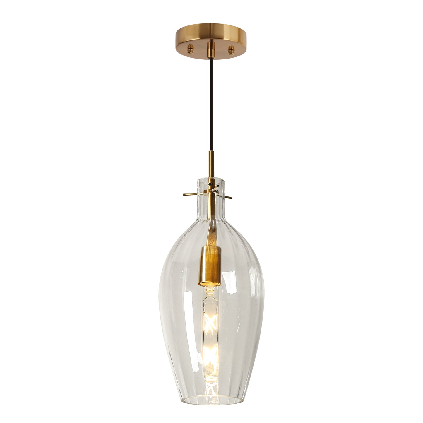 Modern 1-Light Gold Teardorp Pendant Lights with Clear Glass Shade