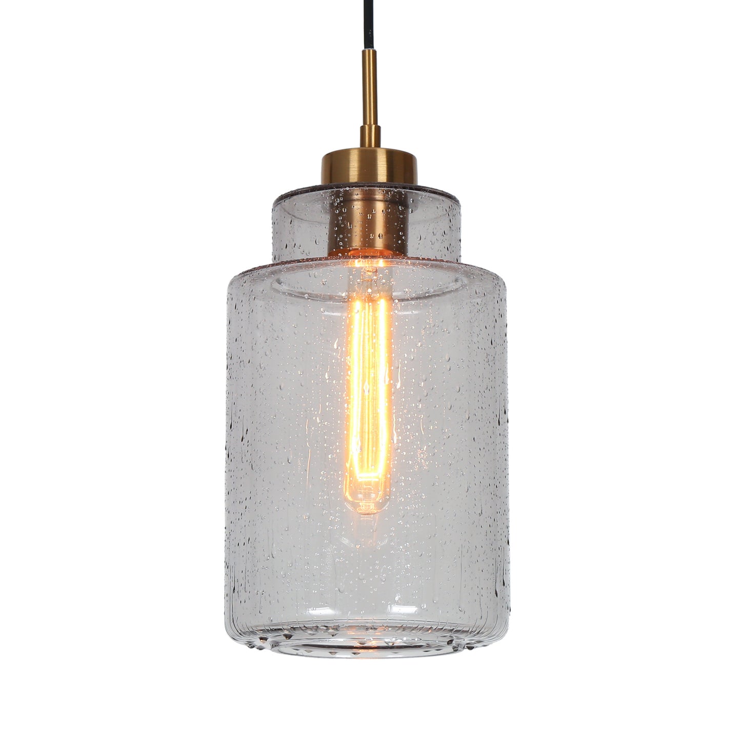 Modern Brass Pendant Lights with Grey Seeded Glass Shade