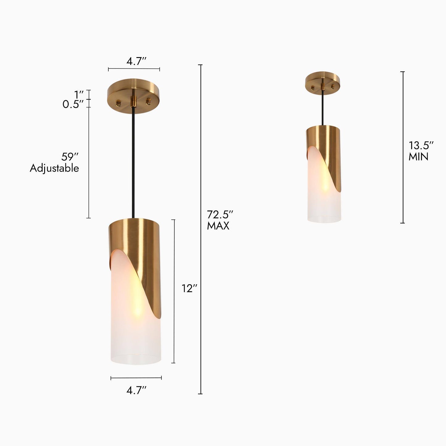 Modern 1-Light Brass Pendant Lights with Frosted Glass Shade