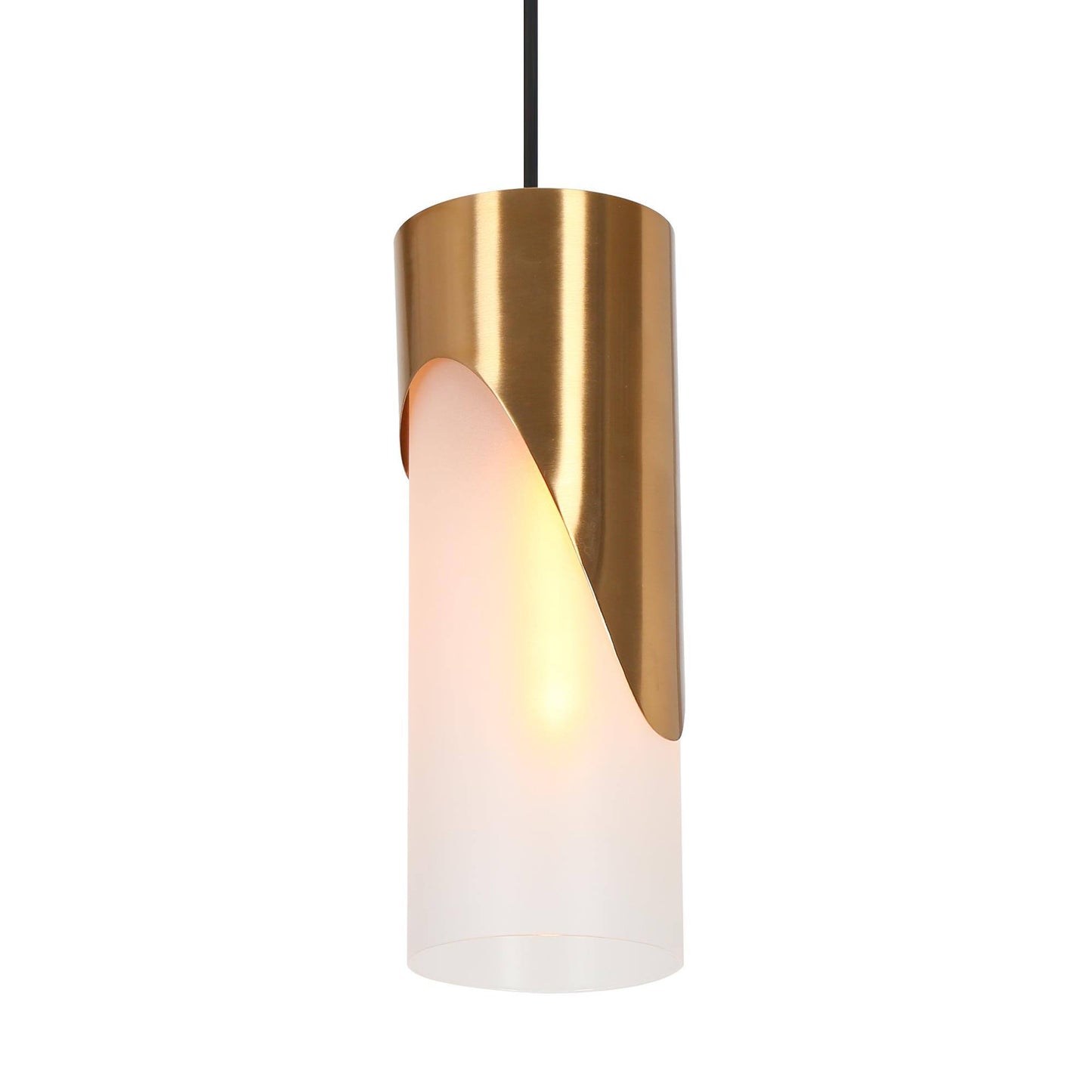 Modern 1-Light Brass Pendant Lights with Frosted Glass Shade