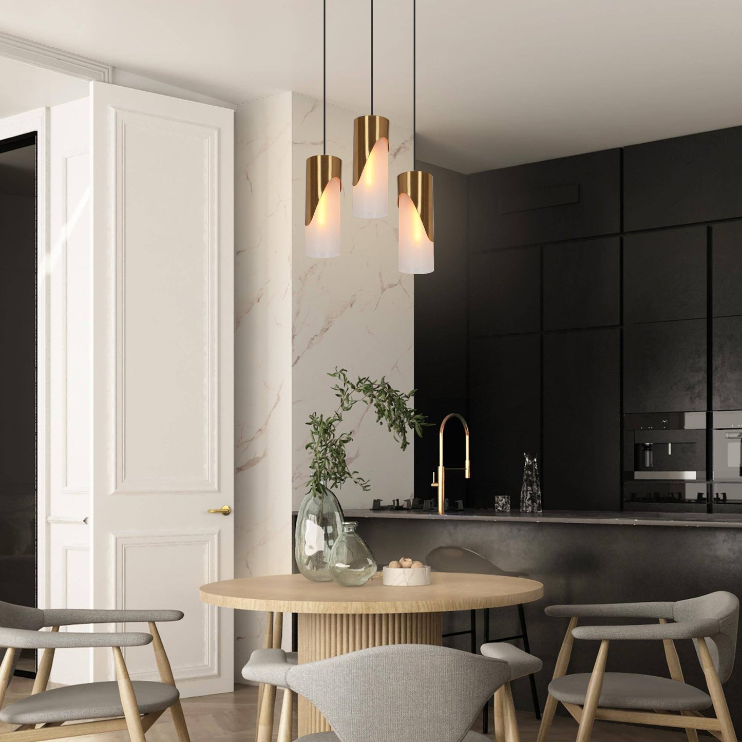 Modern 1-Light Brass Pendant Lights with Frosted Glass Shade