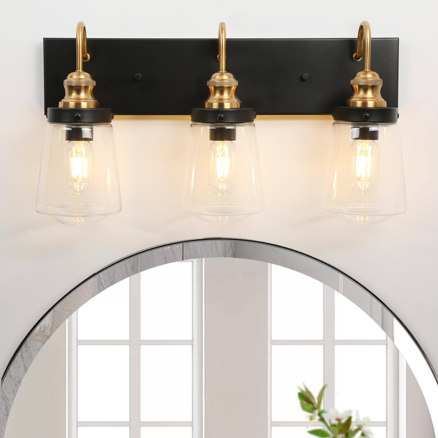 Curoenon 2-Light Black and Brass Vanity Light