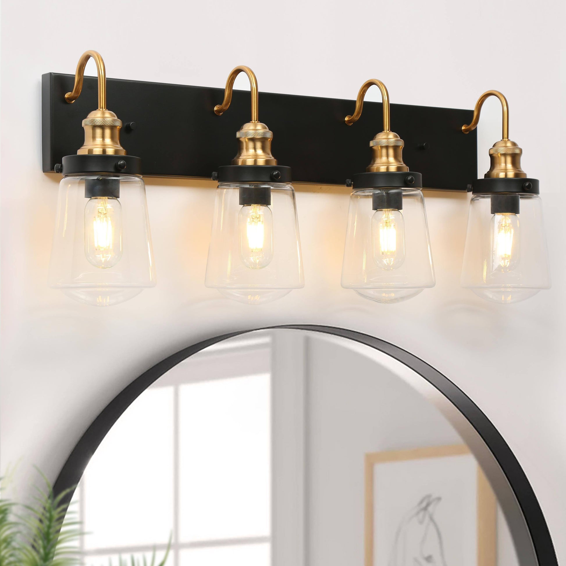 Curoenon 2-Light Black and Brass Vanity Light