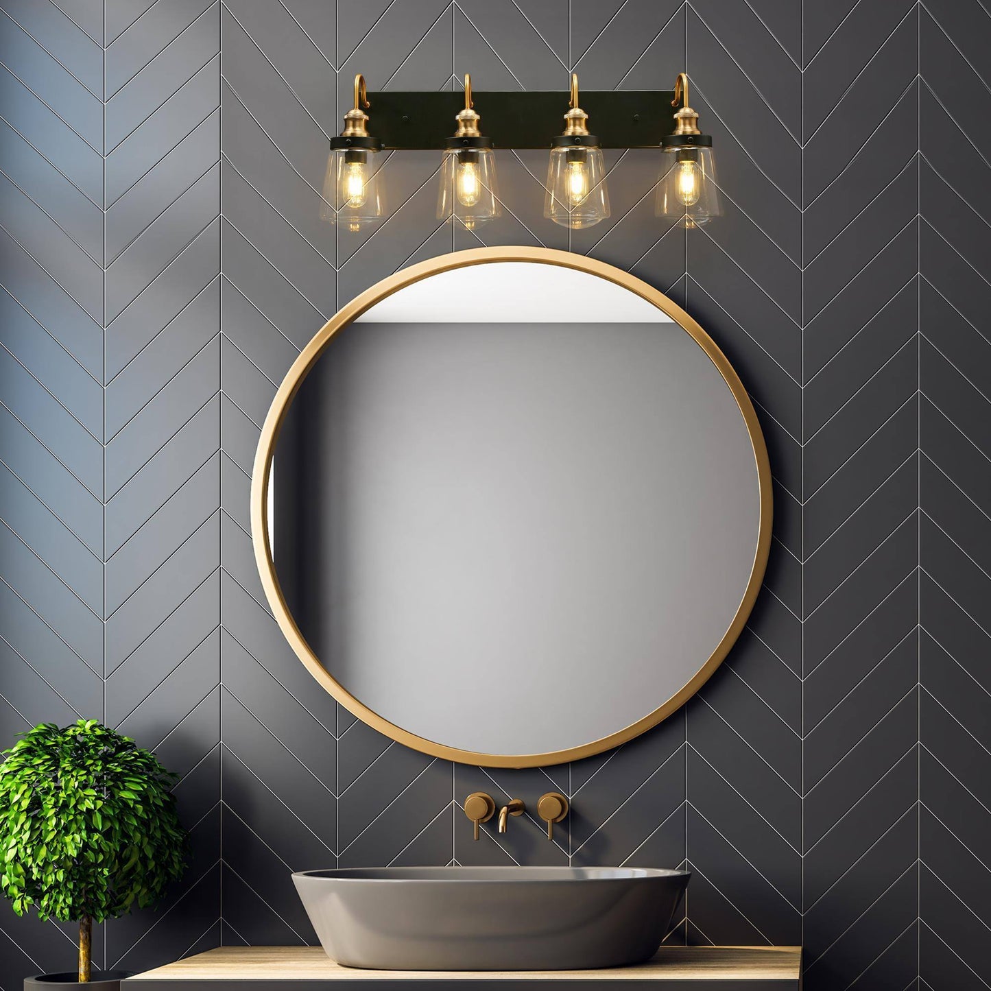 Curoenon 2-Light Black and Brass Vanity Light