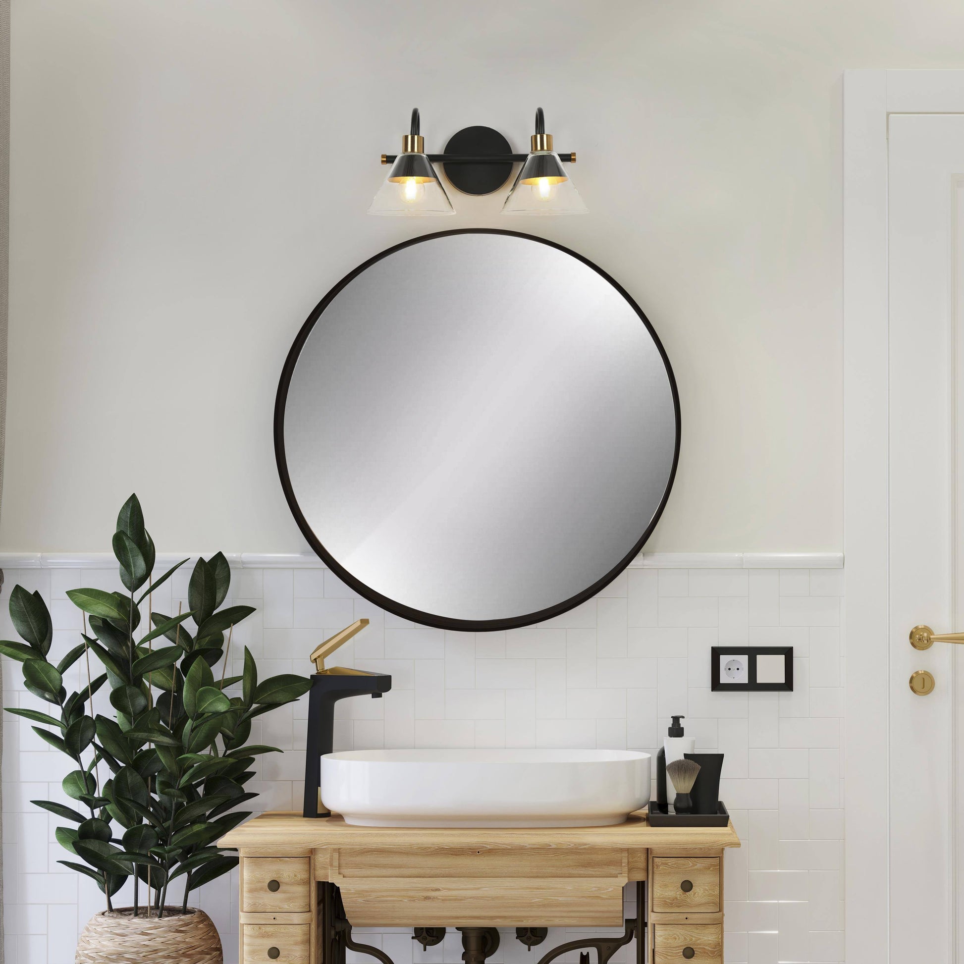 Moolidish 2-Light Black and Brass Vanity Light