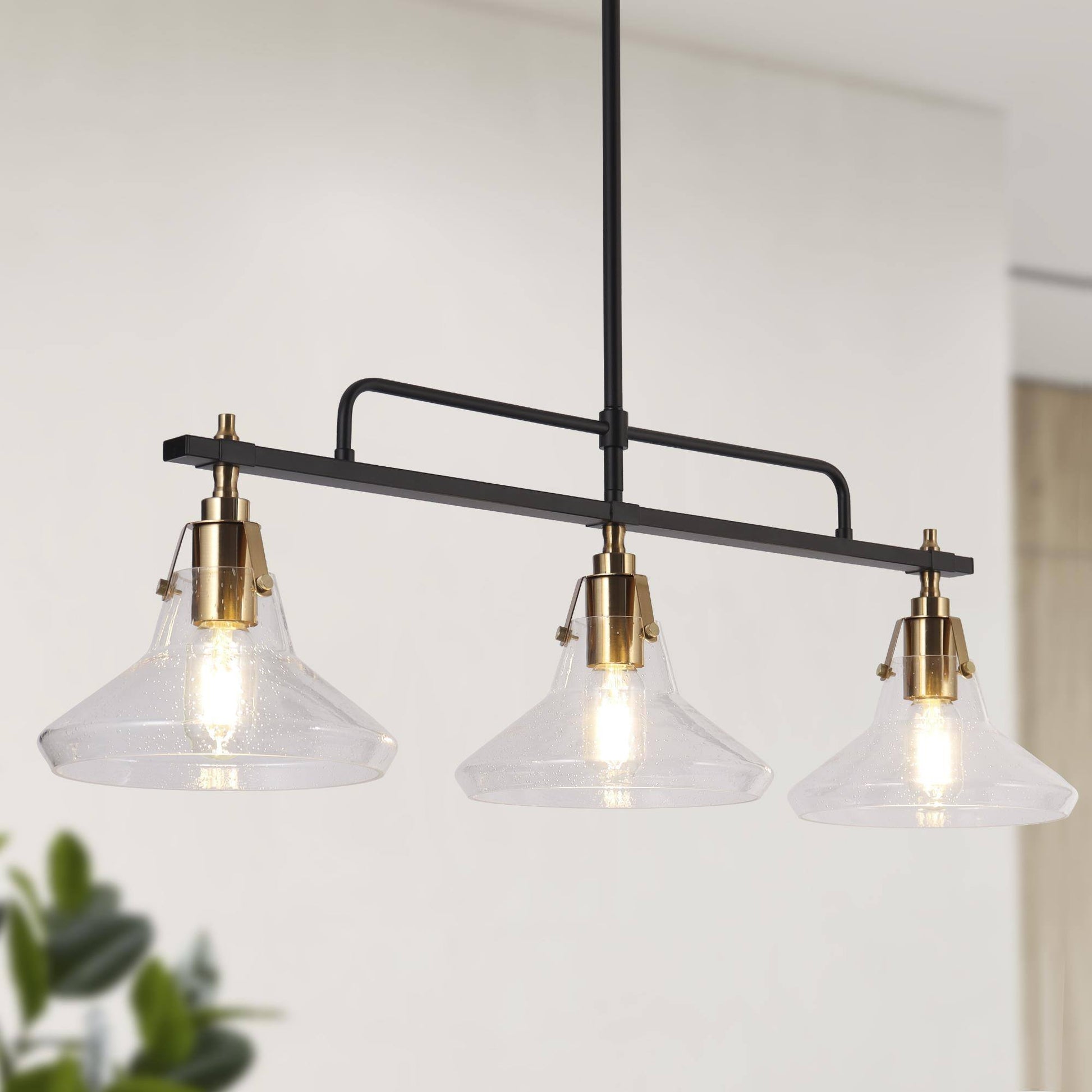 Tencanonia 3-Light 33.5-in Black&Gold Modern Linear Kitchen Island Light