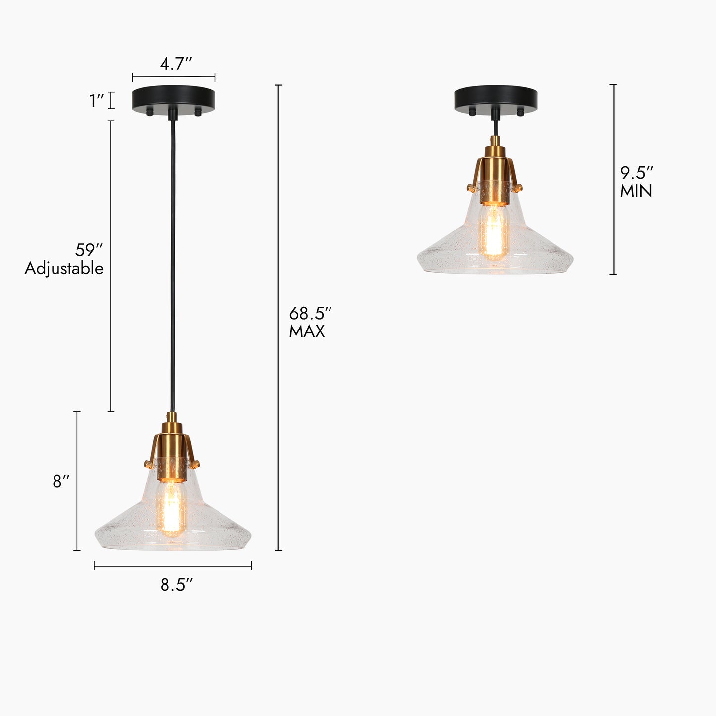 Modern 1-Light Brass Pendant Lights with Seeded Glass