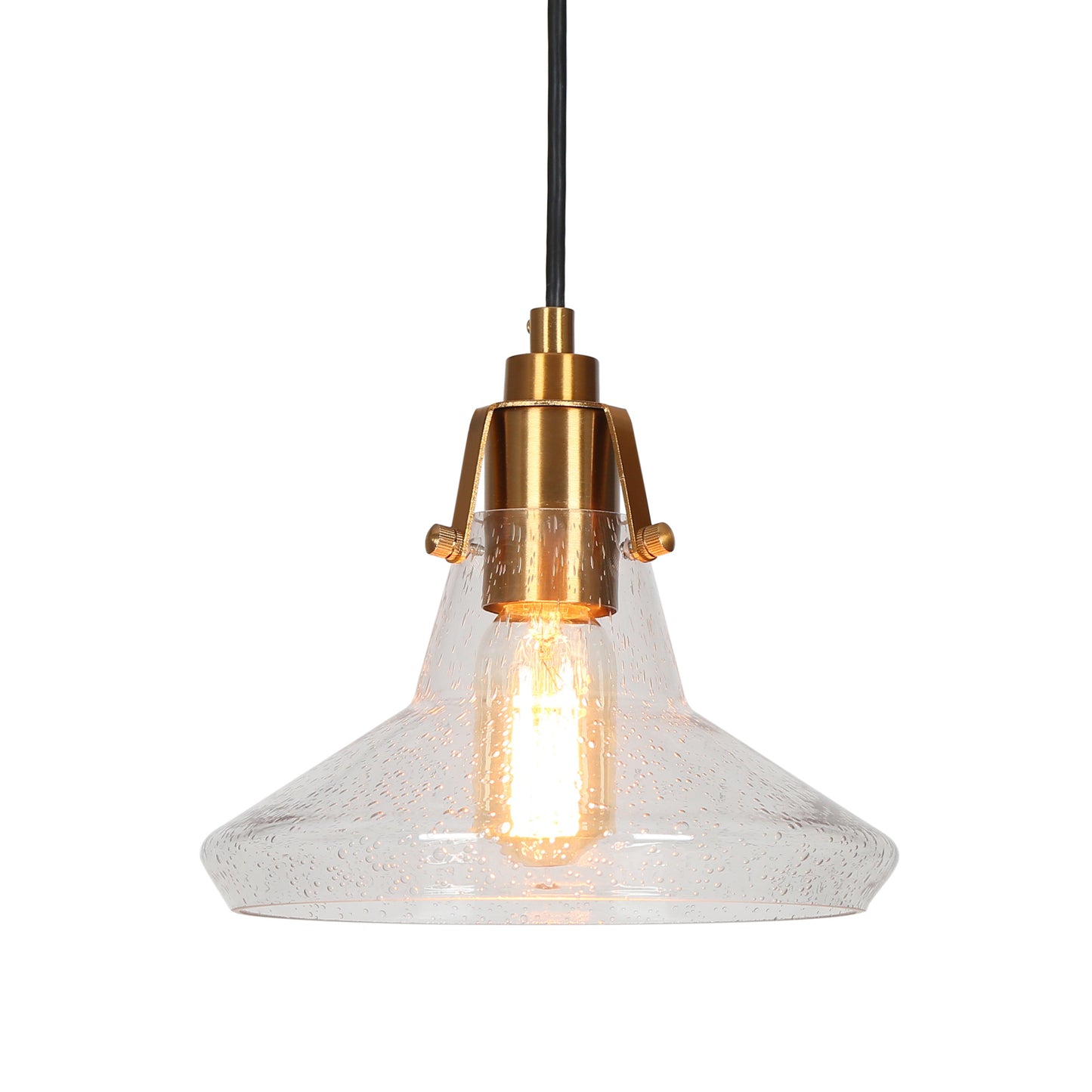 Modern 1-Light Brass Pendant Lights with Seeded Glass