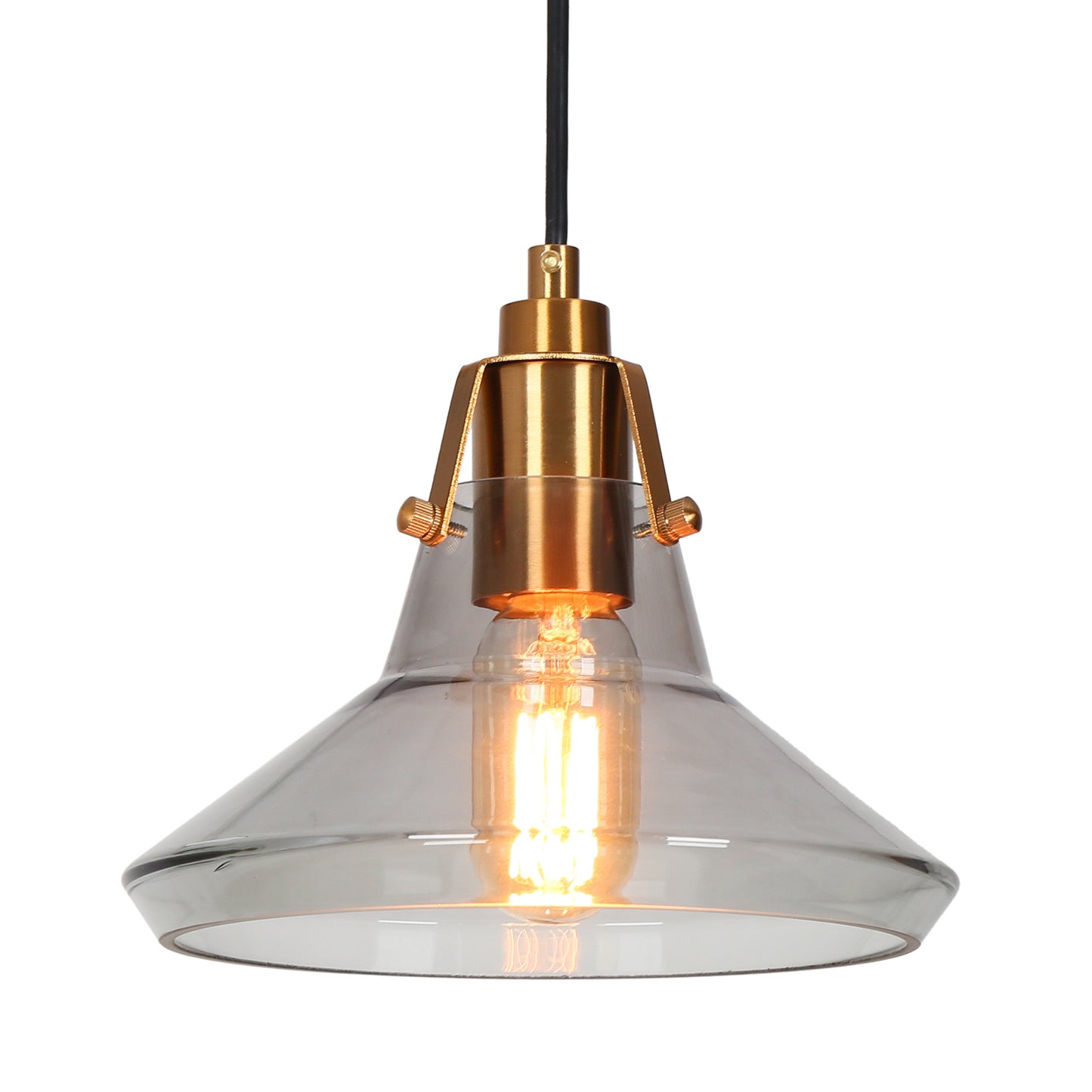 Modern 1-Light Gold Pendant Lights with Smoke Grey Glass Shade