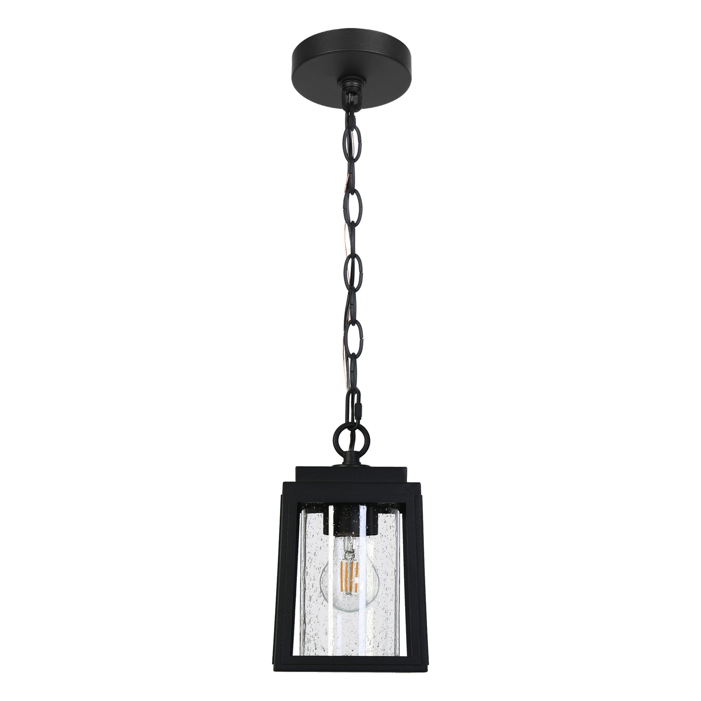 Modern 1-Light Outdoor Pendant Lights with Seeded Glass Shade