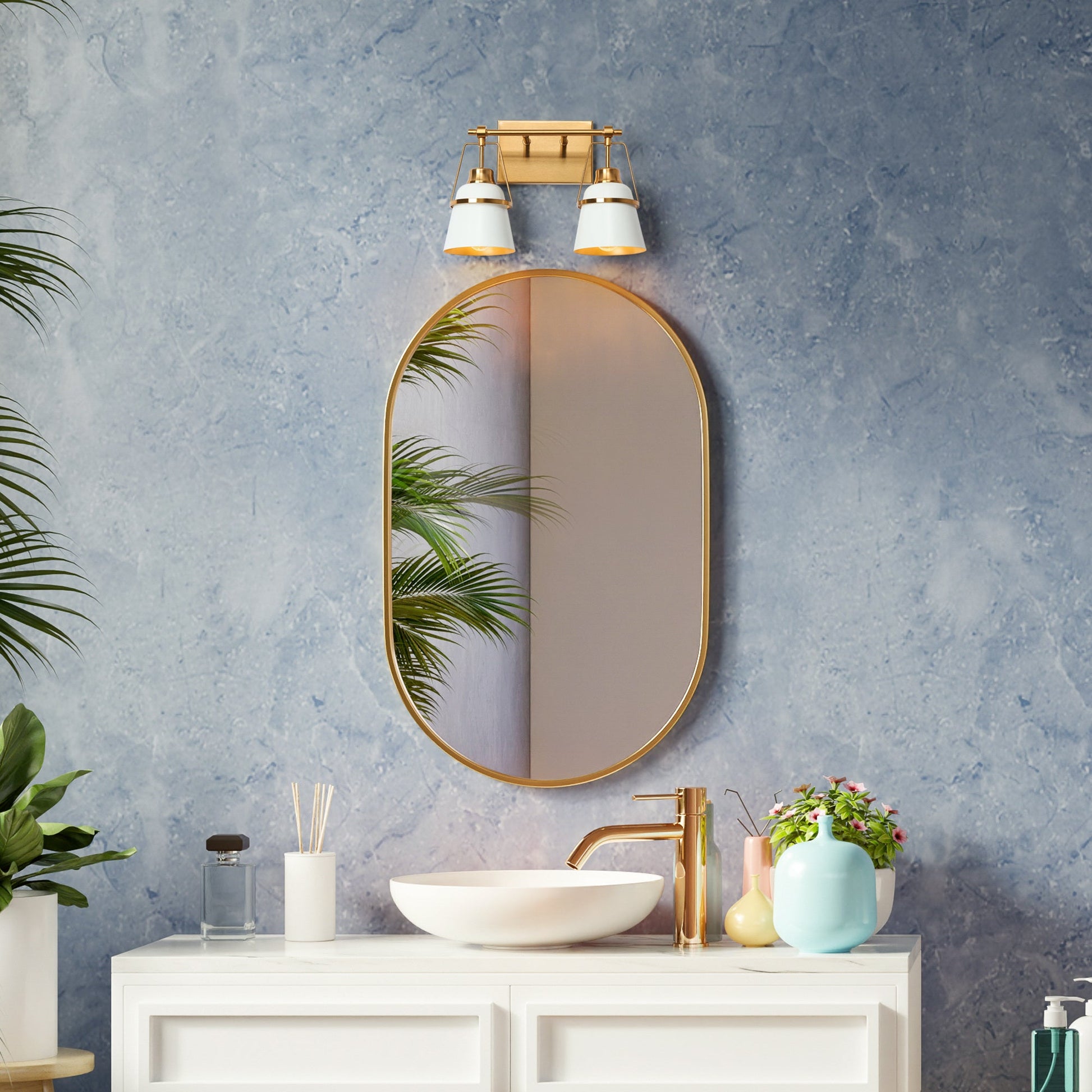 Alstroemeria 2-Light White and Brass Vanity Light