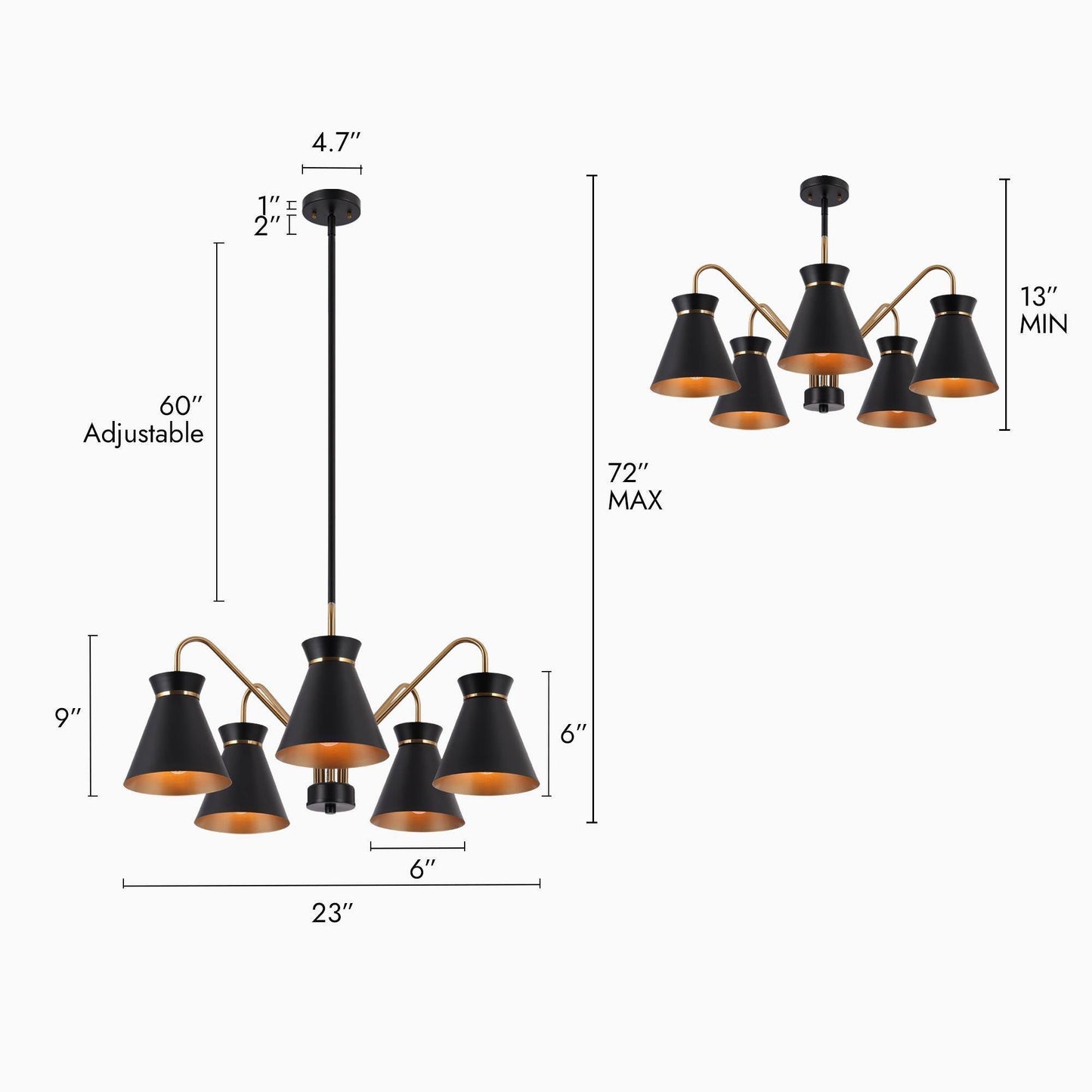 Noah 5-Light Medium Black Chandelier