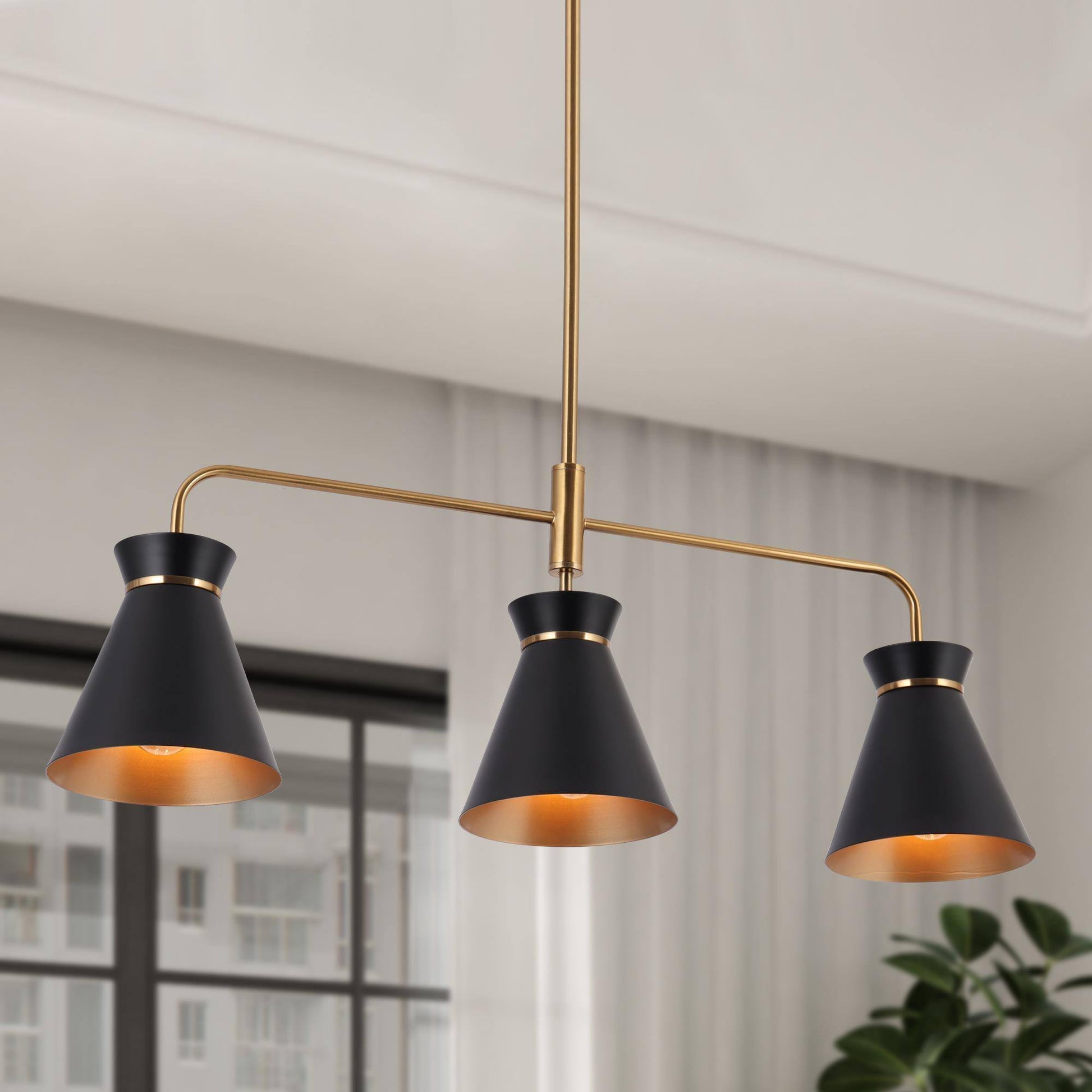 Noah 3-Light 28-in Black&Gold Modern Linear Kitchen Island Light