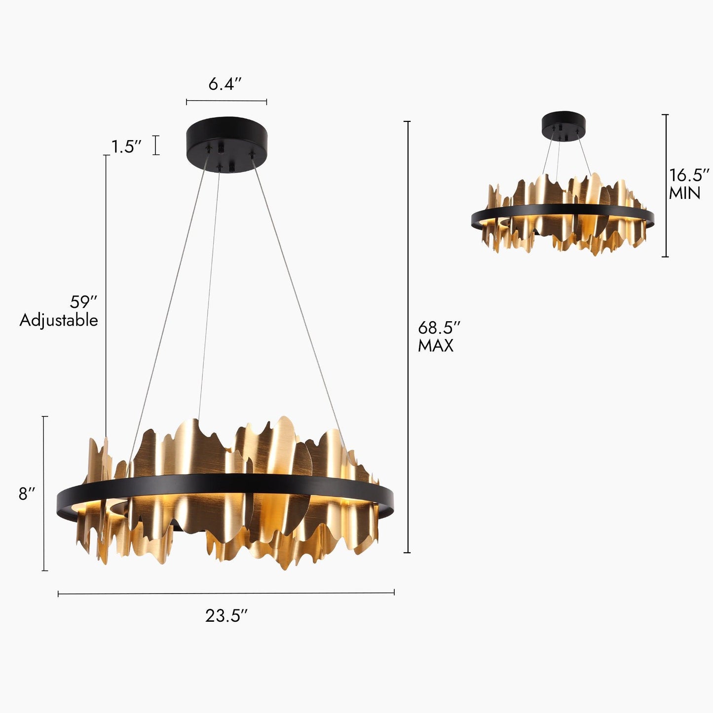 1-Light LED Black Gold Chandelier - Belles Lighting