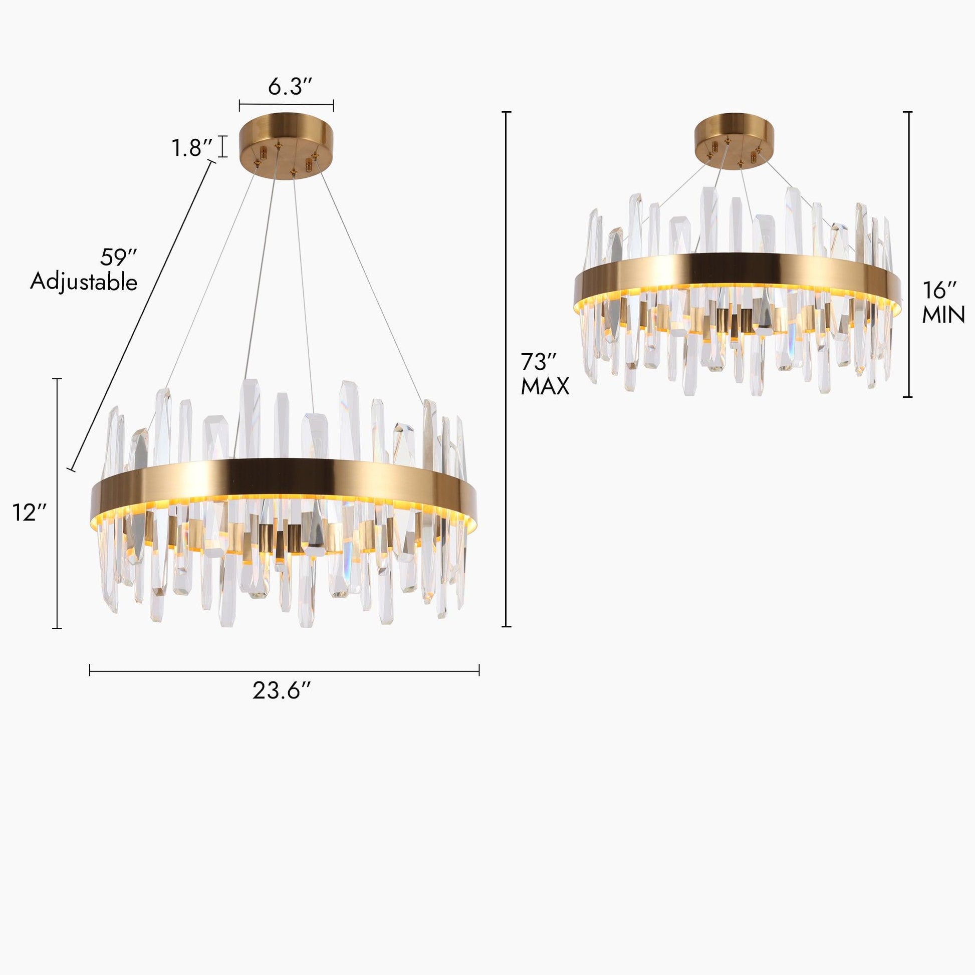 1-Light LED Crystal Chandeliers Brass - Belles Lighting