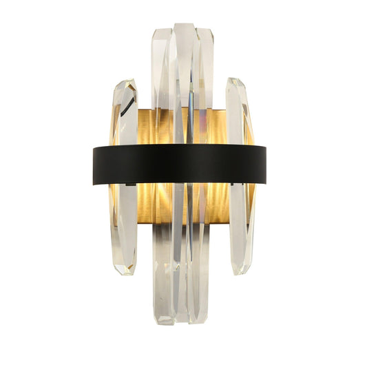 1-Light LED Crystal Wall Sconce Black & Brass - Belles Lighting