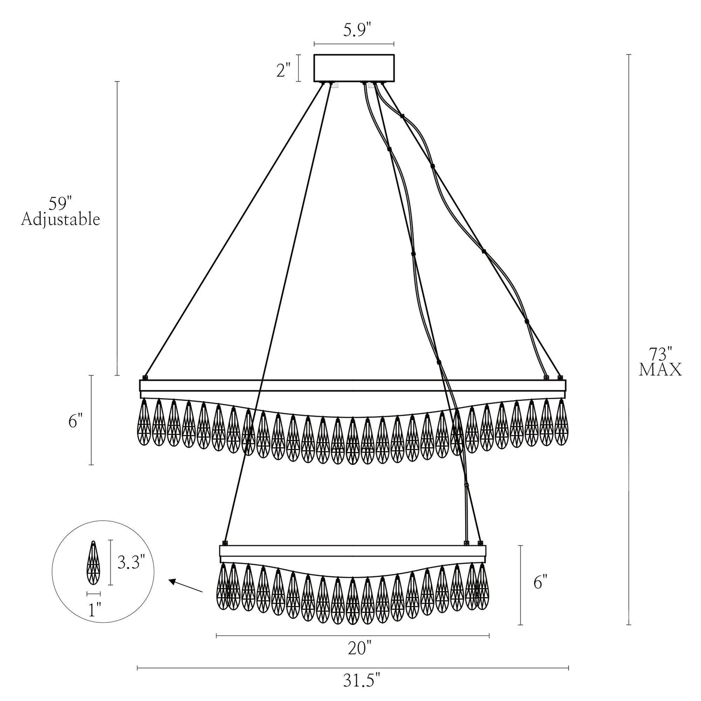 2-Light LED Glam Chandeliers - Belles Lighting