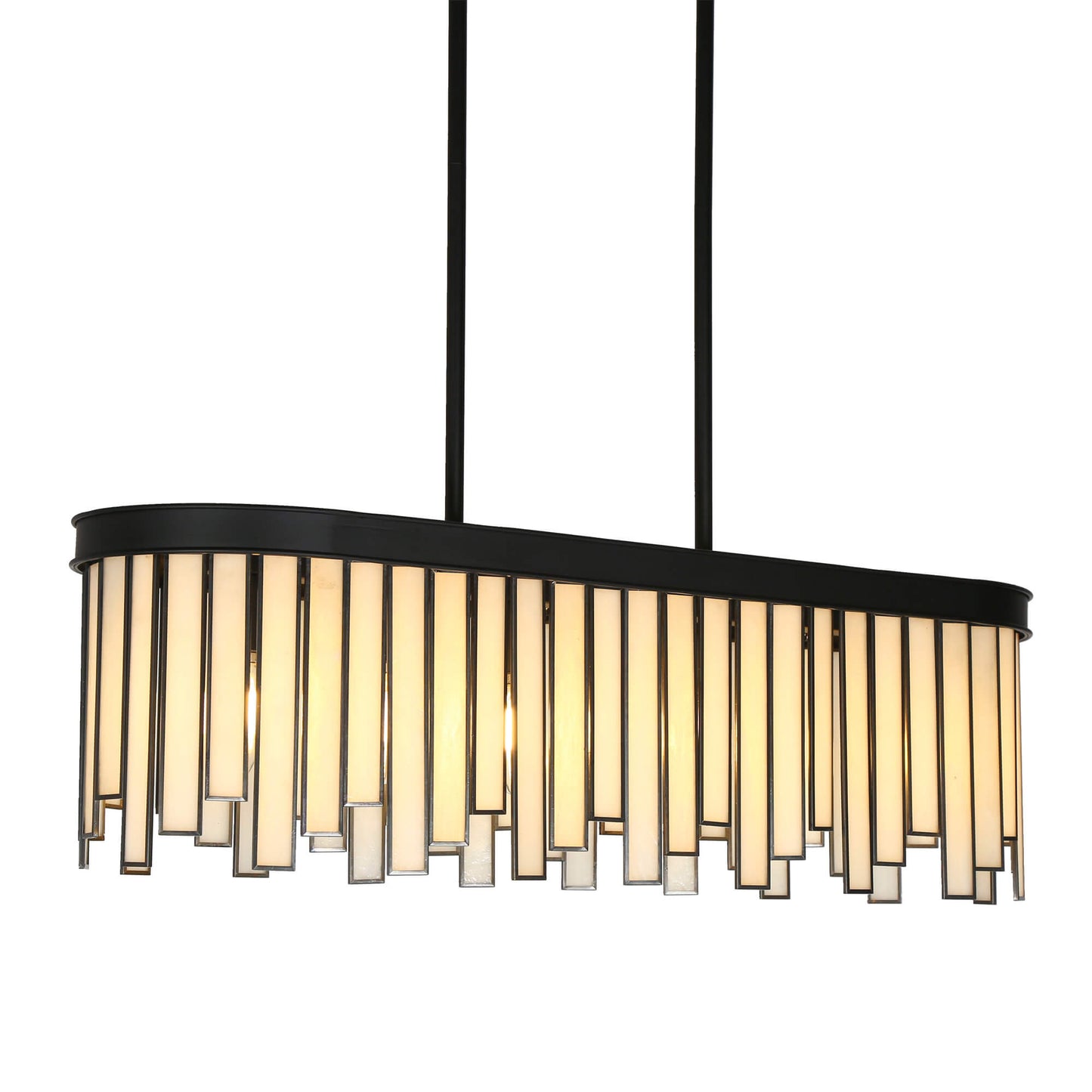 Modern 6-Light Black Rectangular Chandelier with Frosted Glass Panels