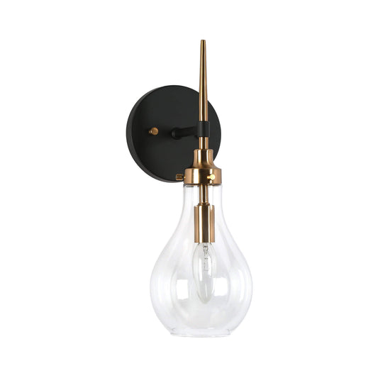 Modern Black and Gold Wall Sconce with Teardrop Glass Shade