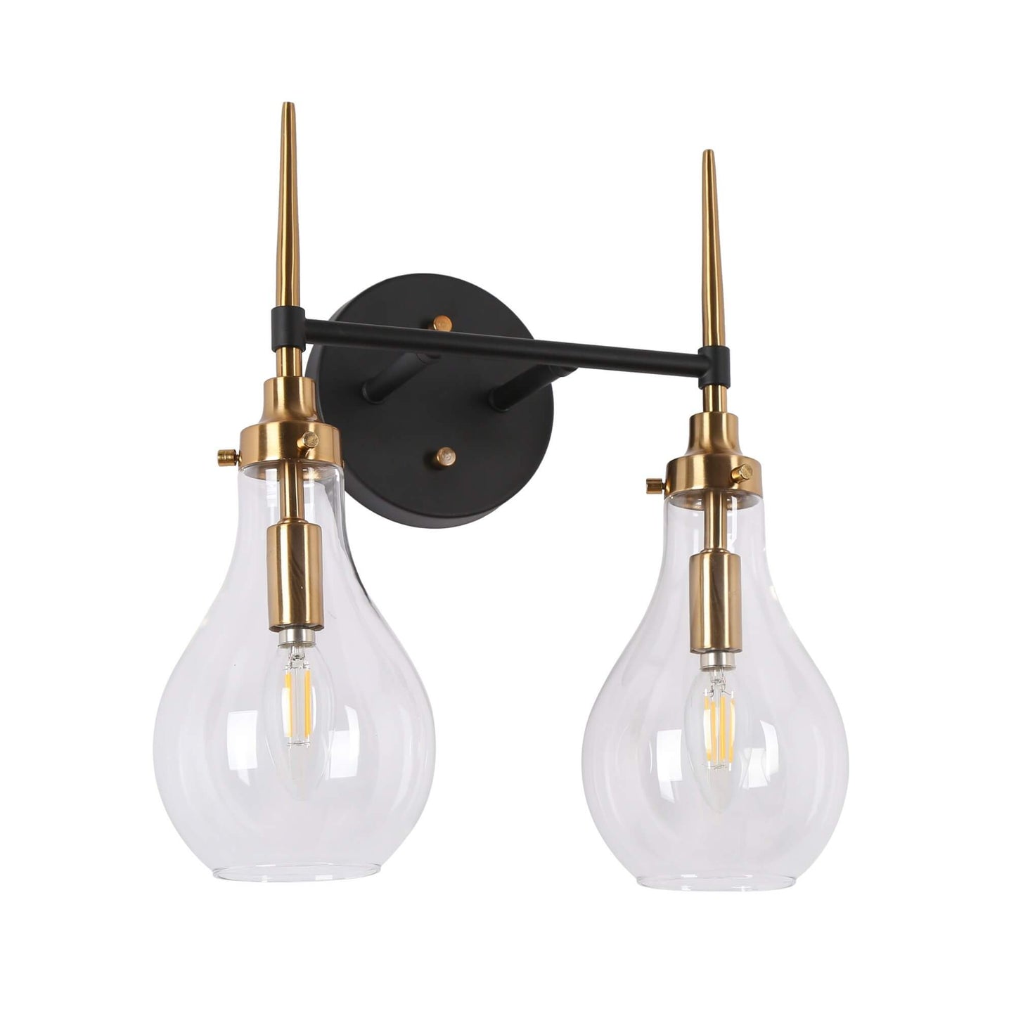 Modern Black and Gold 2-Light Vanity Light with Teardrop Glass Shades