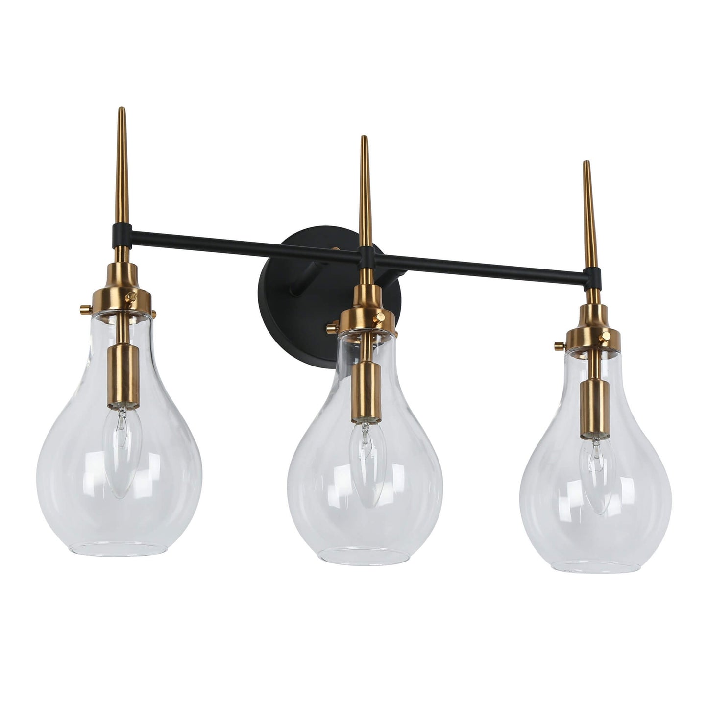 Modern Black and Gold 3-Light Vanity Light with Teardrop Glass Shades