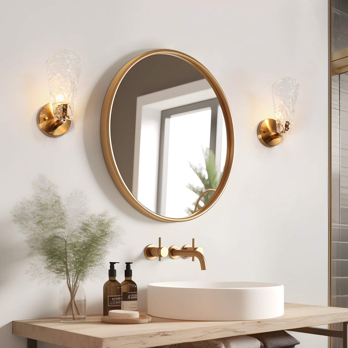 Modern Gold Wall Sconce with Textured Glass Shade