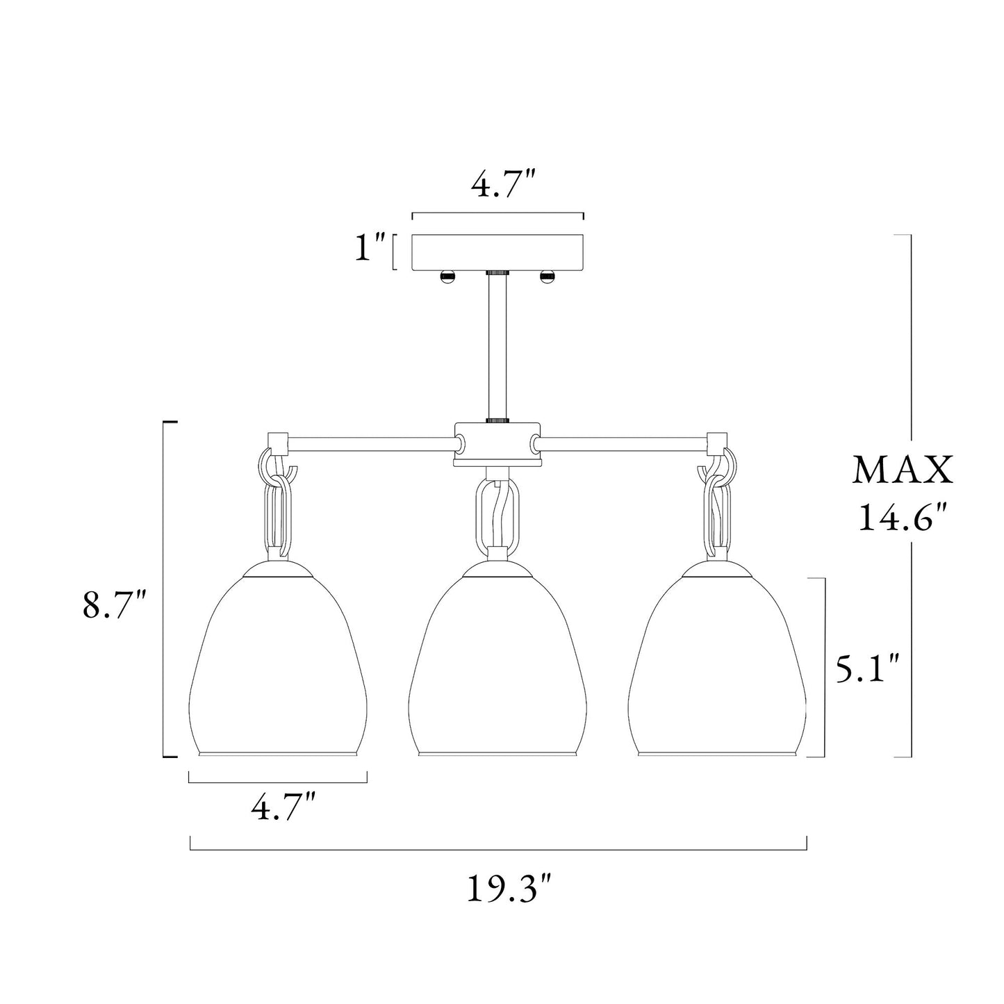 Blobfish 3-Light Small Brass Semi-Flush-Mount Light