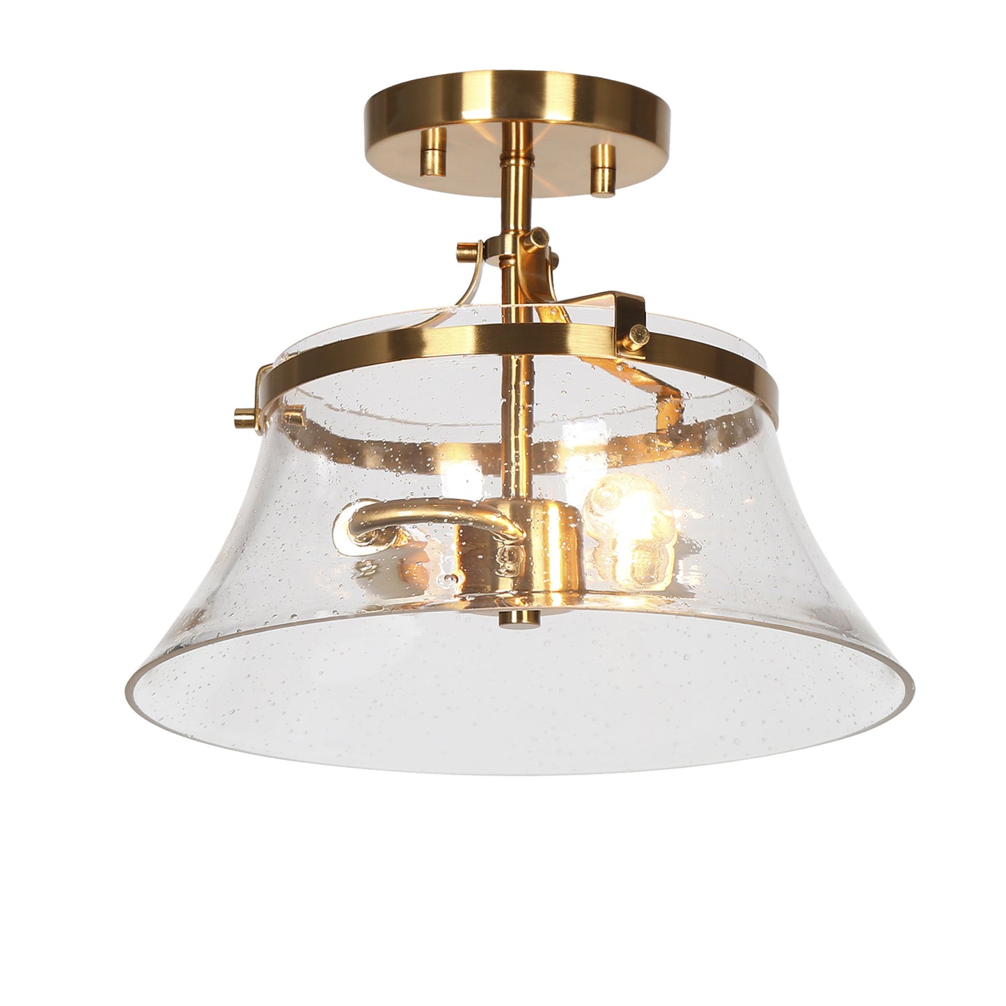 Modern 2-Light Gold Seeded Glass Semi Flush Mount Ceiling Light